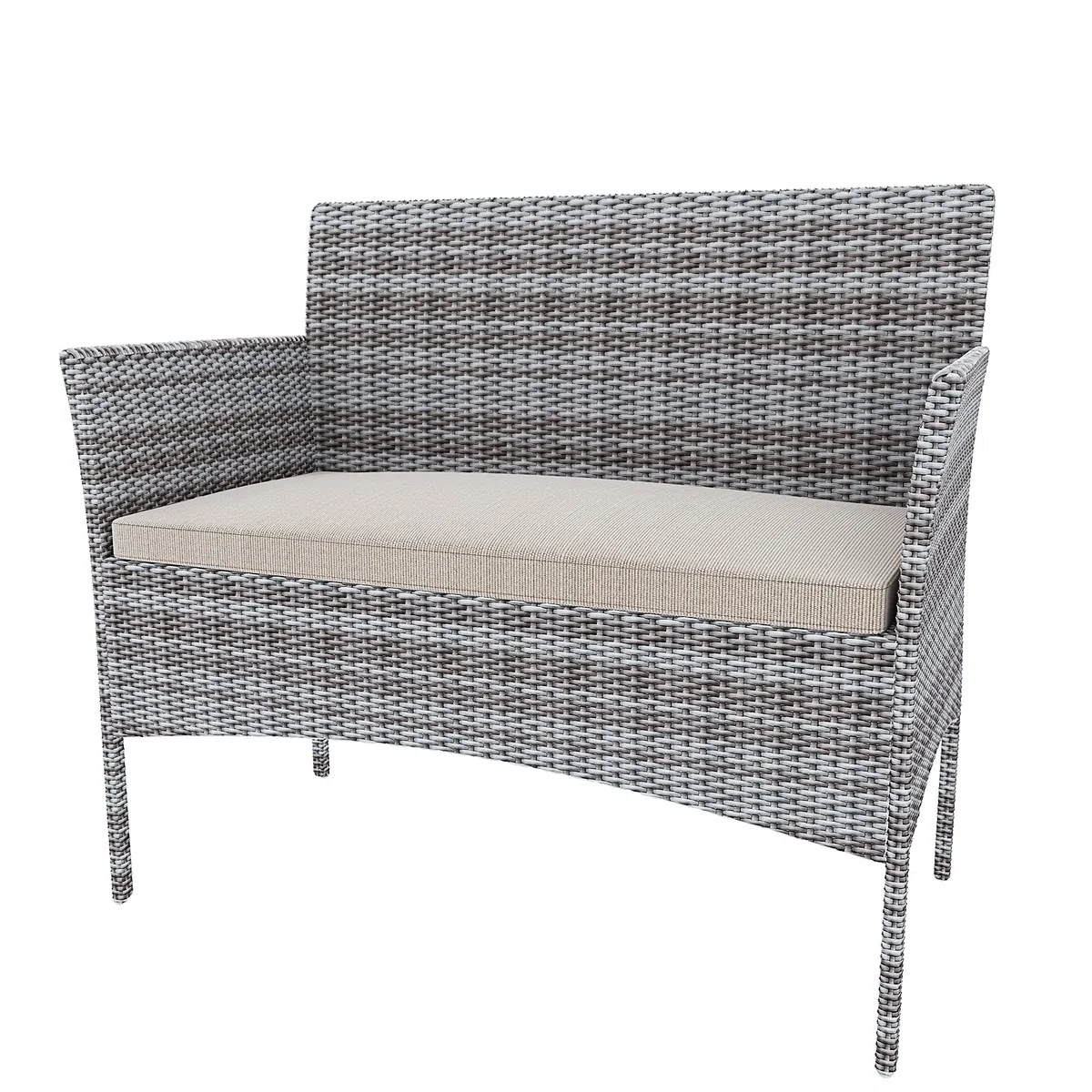 Set Di Mobili da Giardino in Rattan 4 Posti Salottino Salotto E Tavolino Con Ripiano In Vetro 2 Poltrone E Divano 2 Posti Con Cuscini Sfoderabili Giardino Esterno Piscina Veranda Terrazzo (Gray)