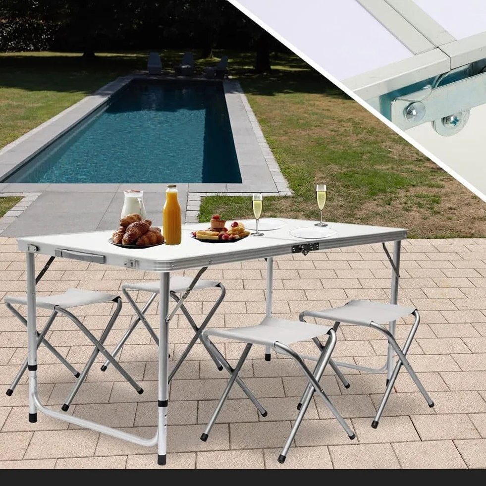 BAKAJI Set Tavolo Pieghevole 120x70 cm con 4 Sgabelli da Pic Nic per Campeggio Spiaggia