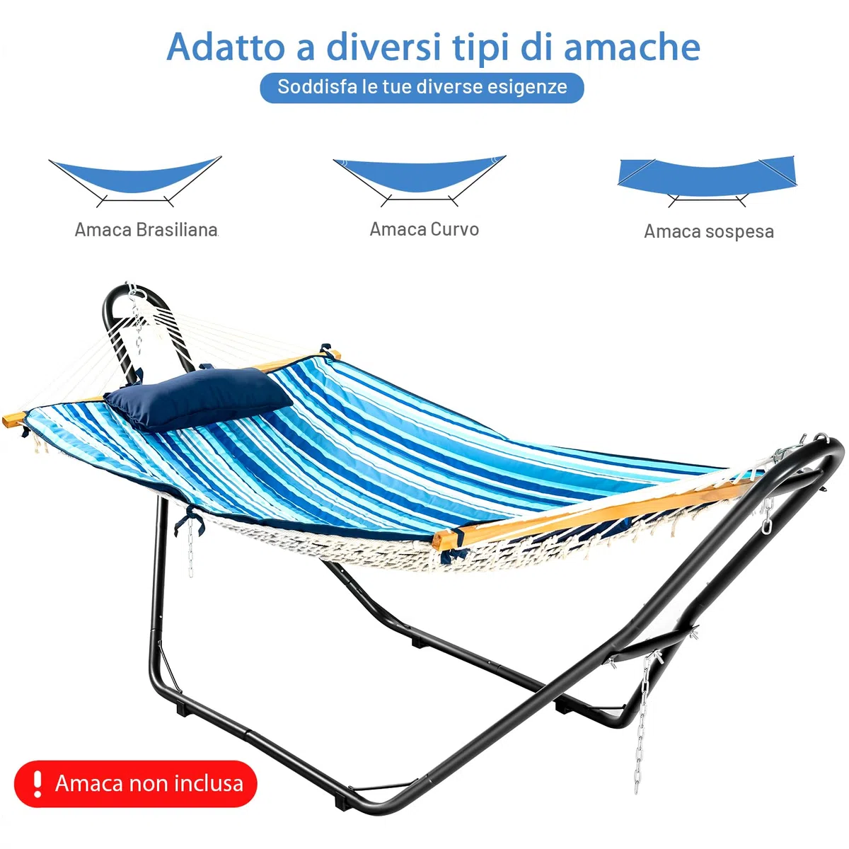 COSTWAY Supporto Universale, Telaio per Amaca Regolabile, Capacità 200 kg, 2 Persone, Adatto per Amache da 2,75 a 3,6 m di Lunghezza, per Terrazza Esterna Coperta da Giardino, Nero (amaca non inclusa)