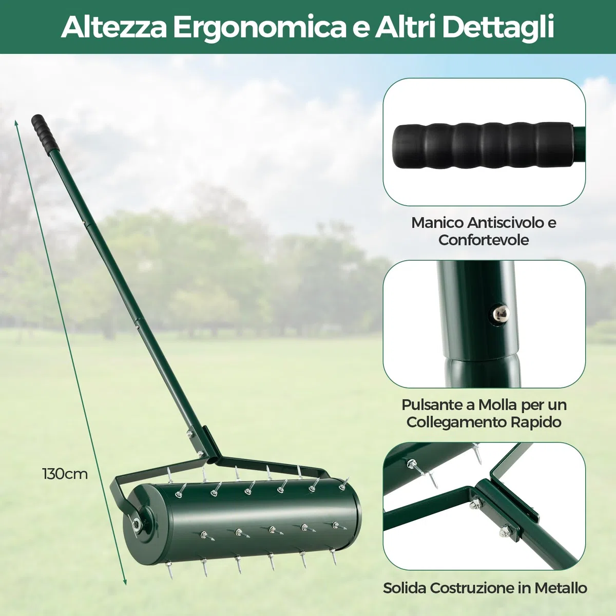 COSTWAY Arieggiatore Giardino 53 CM, Arieggiatore da Prato Manico Rimovibile Punte Terreno, Manuale