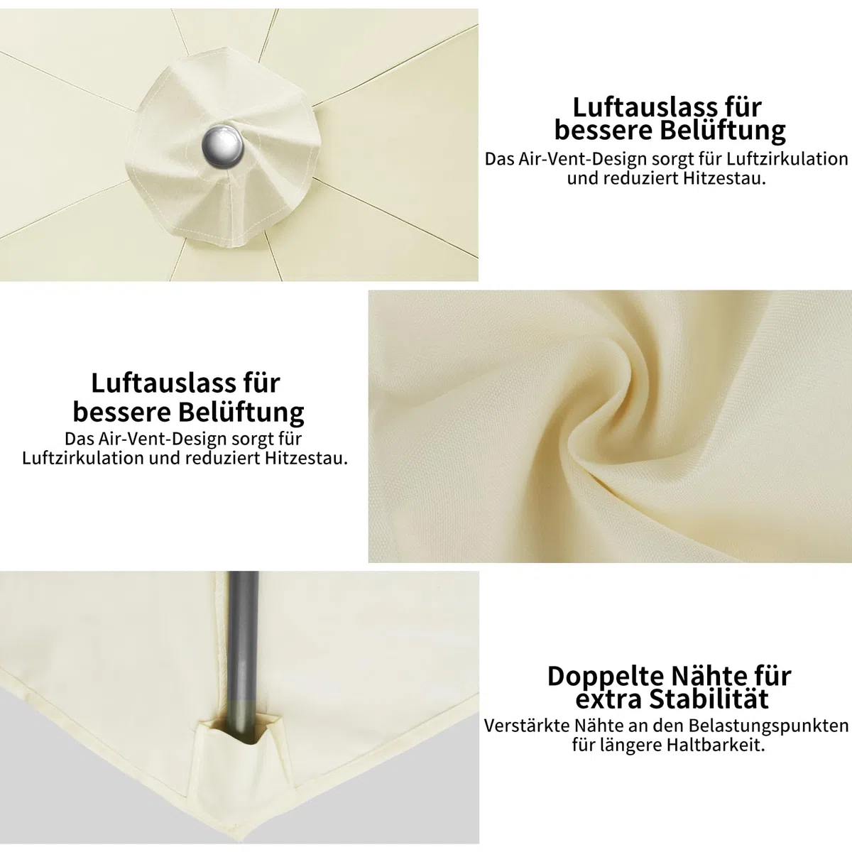 Copertura di ricambio per ombrellone da giardino, 2,7 m, 8 montanti, rivestimento in tessuto, copertura per ombrellone da giardino, giardino, spiaggia, piscina, bianco crema
