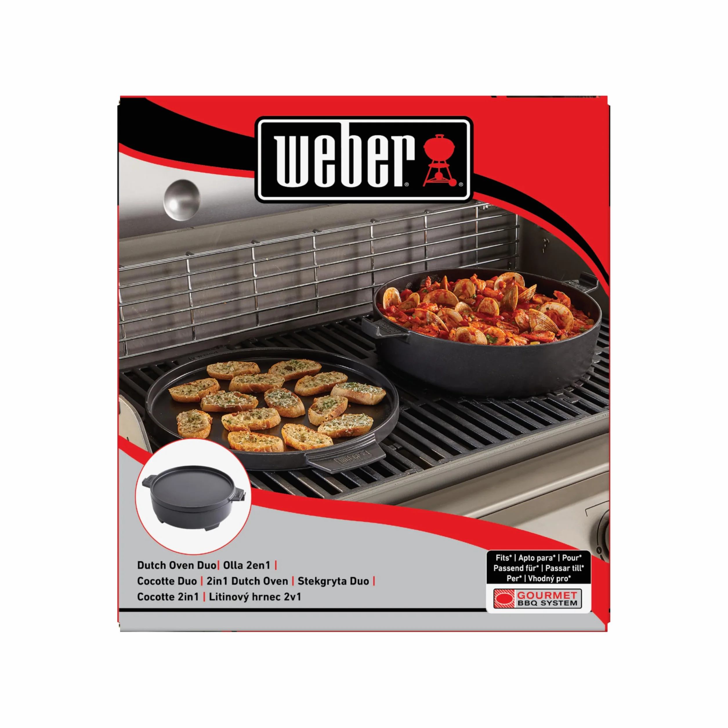 Weber Dutch Oven 2-in-1 per Sistema Gourmet BBQ/pentola in ghisa con Coperchio Utilizzabile Come Padella – Nero (8857)