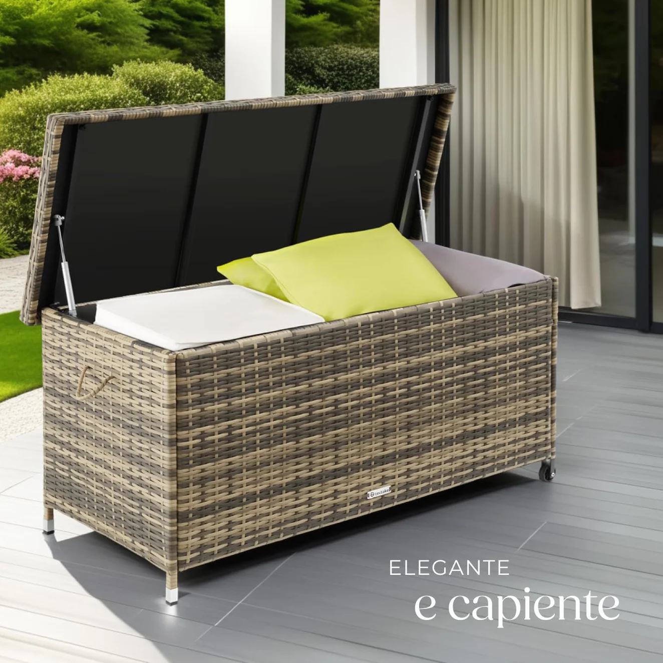 tectake Box Contenitore da Esterno Acciaio Polyrattan 120x55x61,5cm 270 L