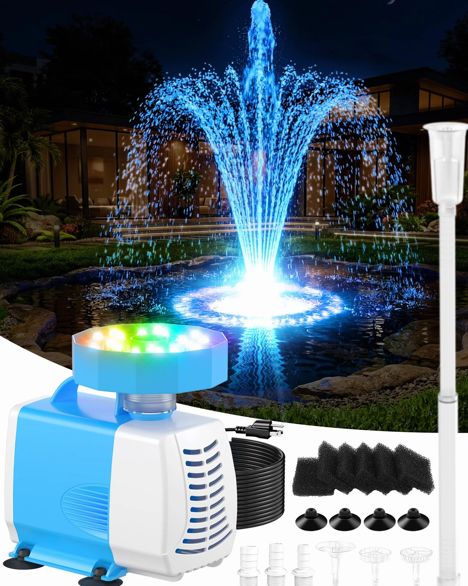 Luxfero 3 In 1 Pompa Per Laghetto Esterno Con Filtro,2026 Pompa Per Fontana Da Esterno Migliorata Con Luce Led,3000 L/H Con 3 Modalità Di Spruzzo,Pompa Sommersa Per Acquari E Giardini,Pompa Sommersa