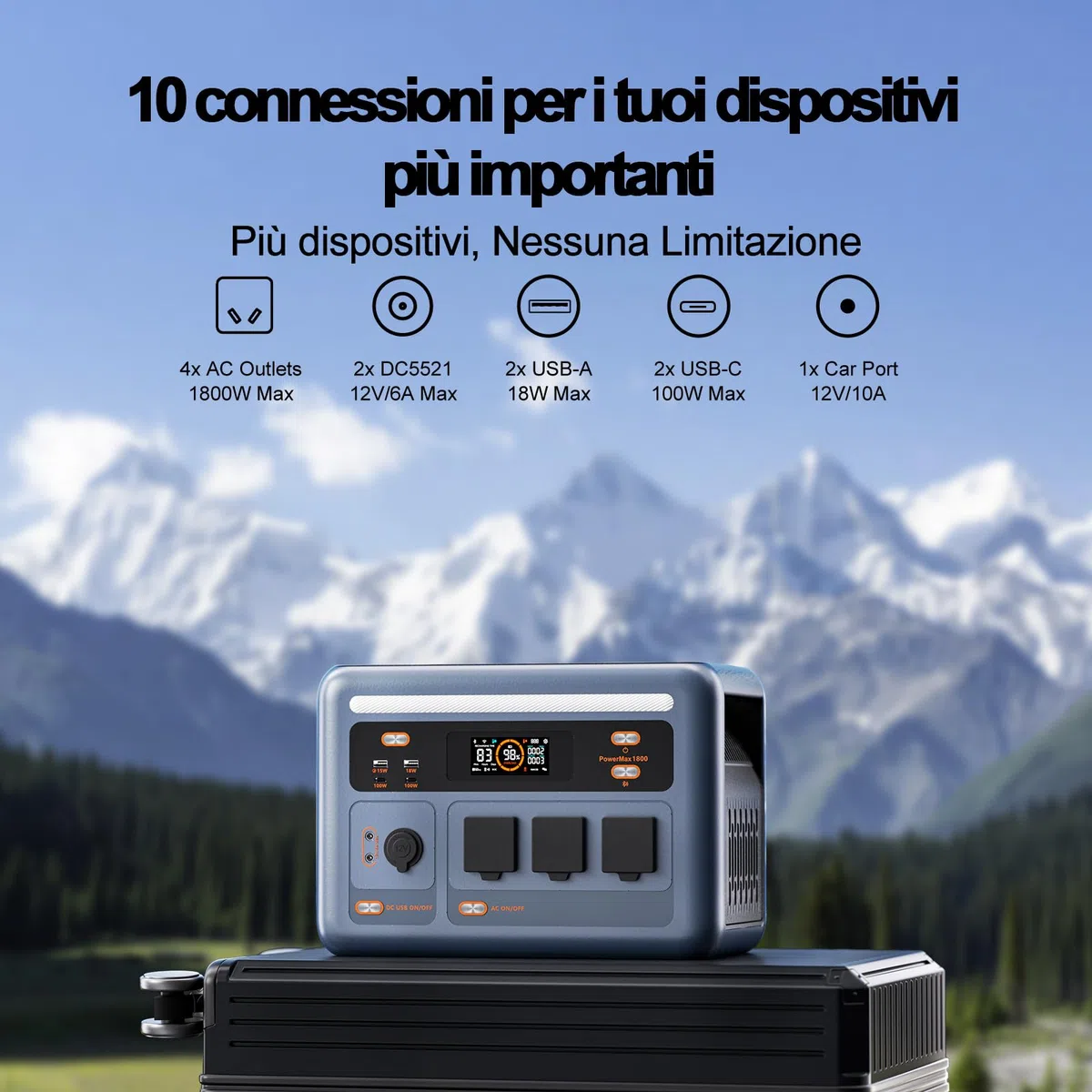 OSCAL PowerMax 1800SE Stazione Elettrica Portatile 1800W (3600W di Picco), Batteria 1024Wh LiFePO4 Generatore Solare con 1 * 100W Pannello, App, Di Alimentazione per Campeggio, Camper e Domestico