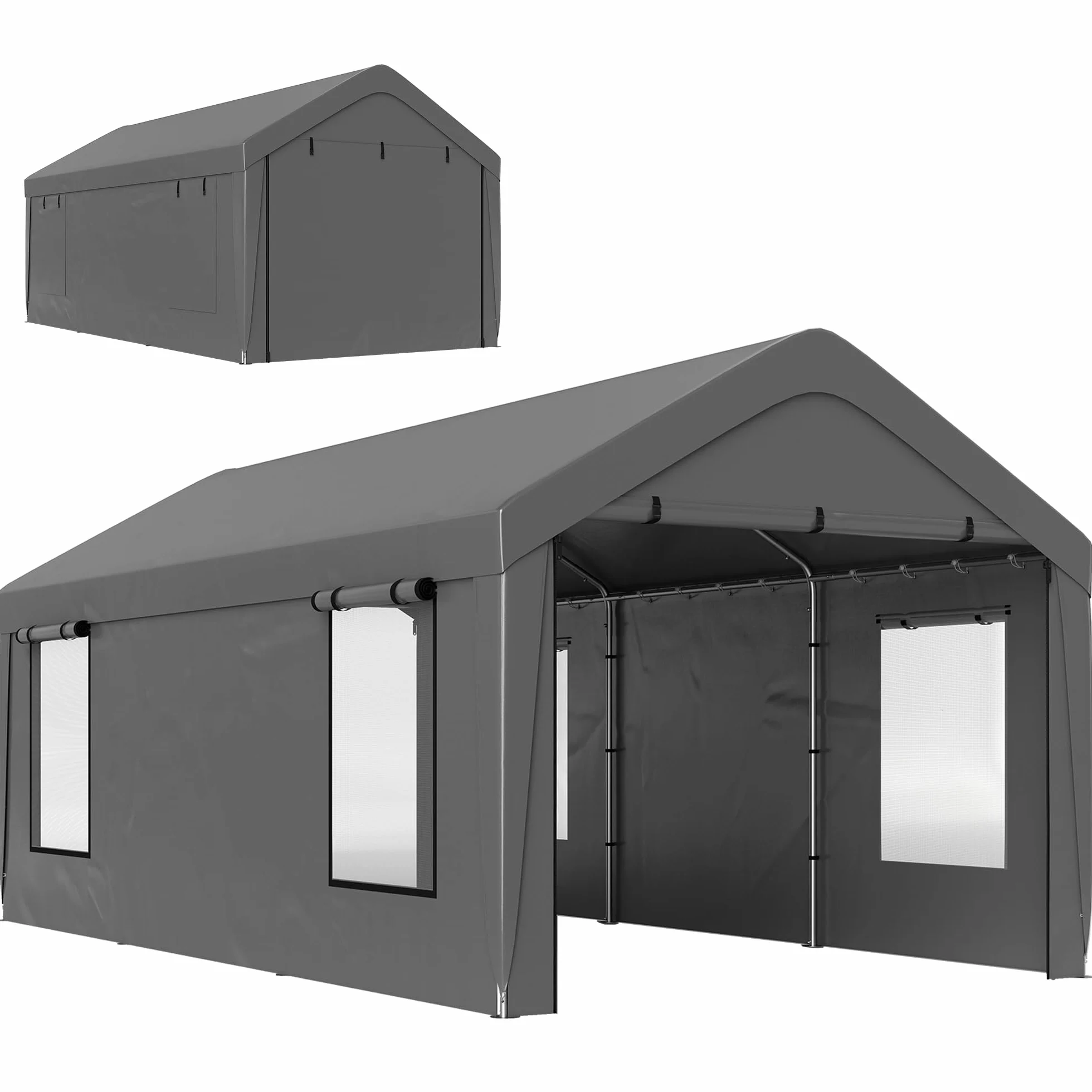 Outsunny Tenda da garage per auto coperto, 3 x 6 m, tenda per esterni con pareti laterali rimovibili e ante scorrevoli, 4 finestre