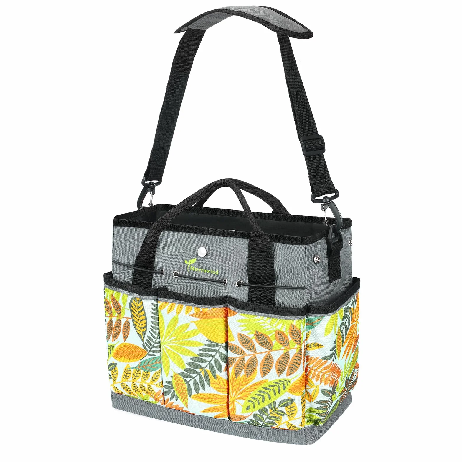 MORROWIND Borsa Attrezzi da Giardino in Tessuto Oxford, Tote con Tasche e Tracolla Regolabile Organizzatore Attrezzi con Tasca con Cerniera per Giardinaggio e Lavoro nel Prato, Verde Floreale