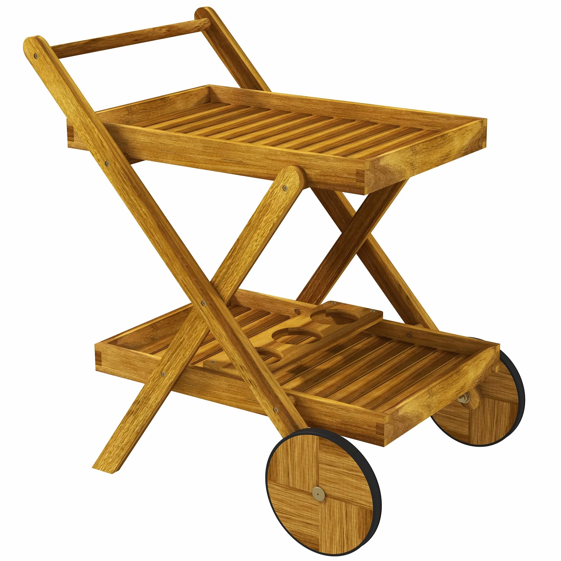 Outsunny Carrello da giardino barbecue legno 2 vassoi 52x71x74 cm