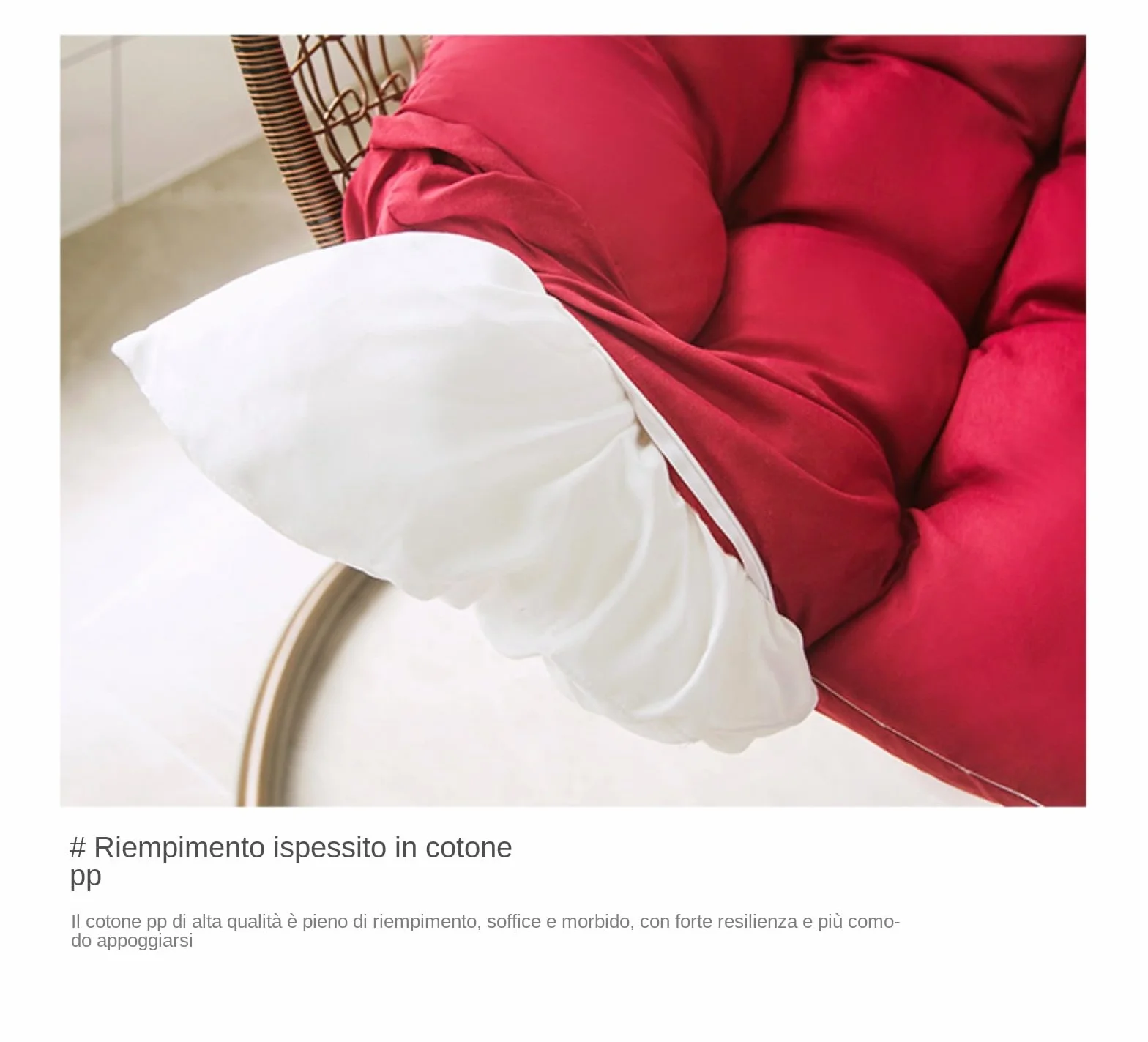 Cuscino per sedia a forma di uovo,Cuscino per poltrona sospesa,cuscino per sedia in rattan,cuscino integrato,Varie opzioni di colore,Adatto per giardini esterni, altalene interne, divani（120*80cm）