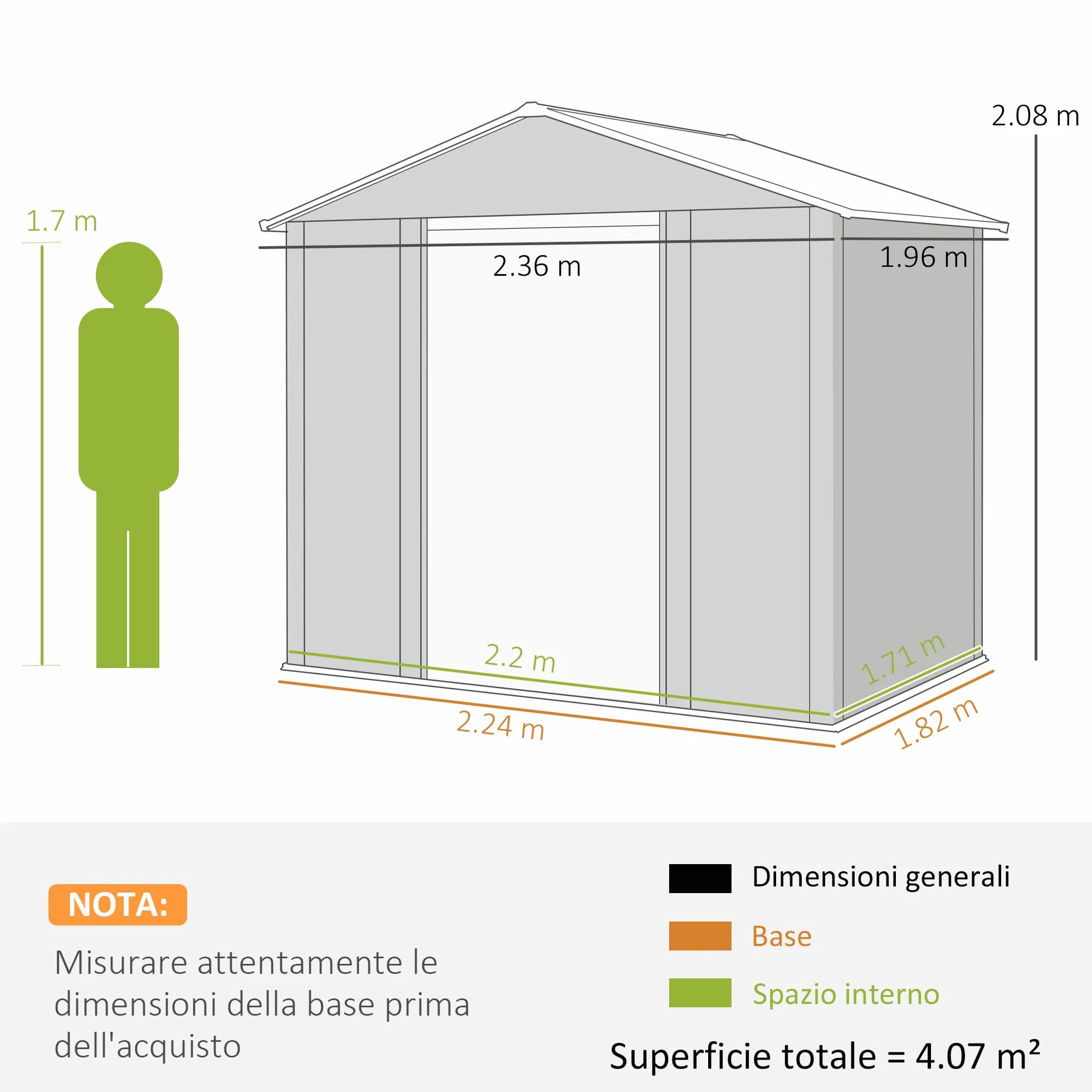 Outsunny Casetta da Giardino 4.07m² Acciaio Zincato con Porta Attrezzi Tetto Inclinato Doppie Porte Scorrevoli Bloccabili Marrone