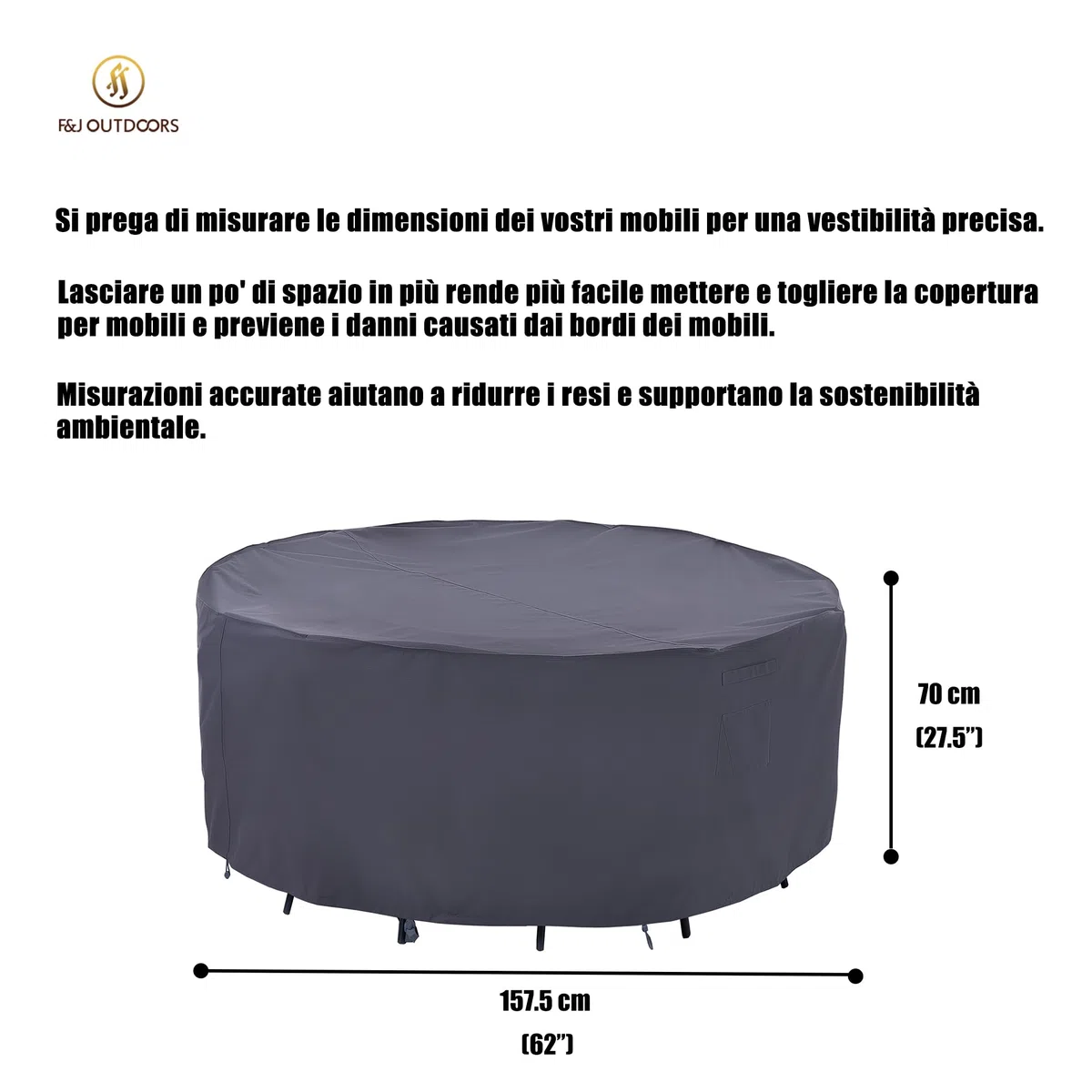 F&J Outdoors Copertura Protettiva per Tavoli da Giardino Robusta Impermeabile Protezione Neve Copertura per Tavolo da Terrazza Resistente alle Intemperie in Estate e Inverno Rotonda 157,5x70cm