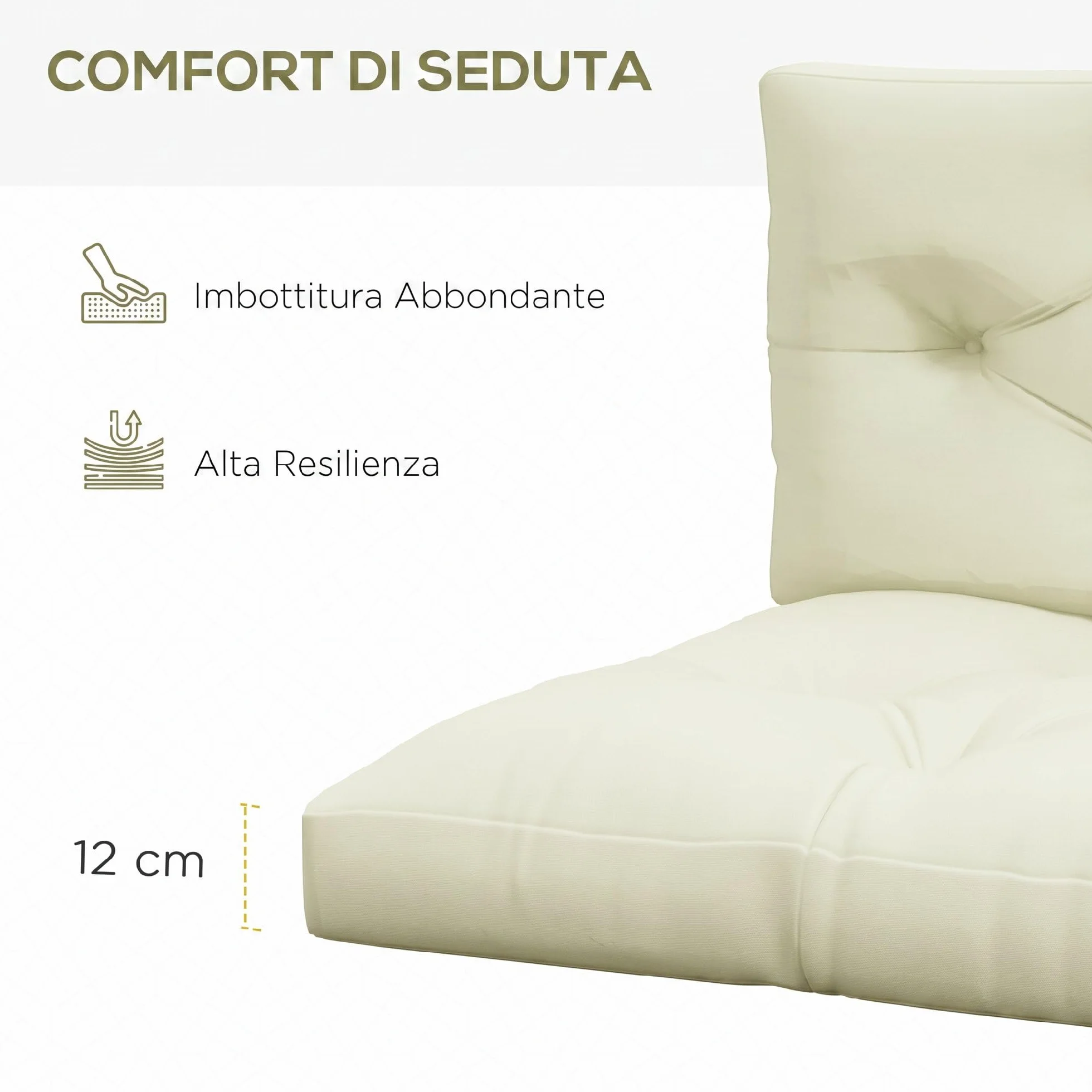 Outsunny Cuscini da Giardino Set 2 Pezzi per Schienale e Seduta con Imbottitura Spessa, Cuscini da Esterno in Poliestere per Divani e Pallet, Crema