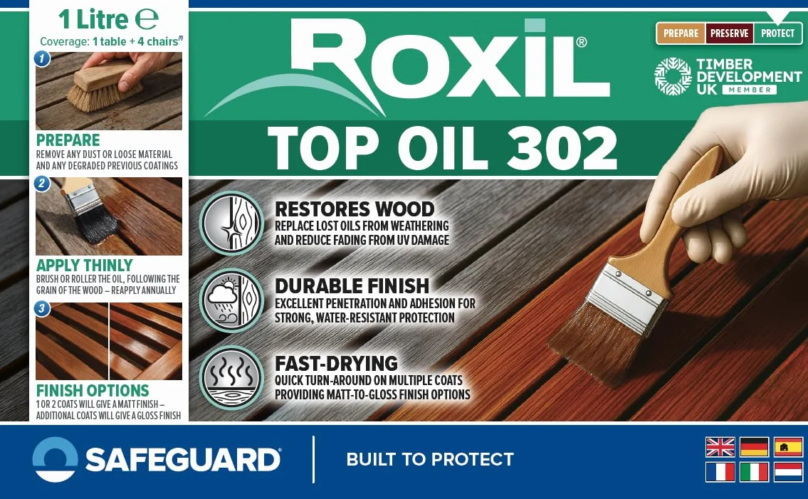 Roxil Olio Impermeabilizzante per Legno Esterno 1L Finitura Opaca Asciugatura Rapida