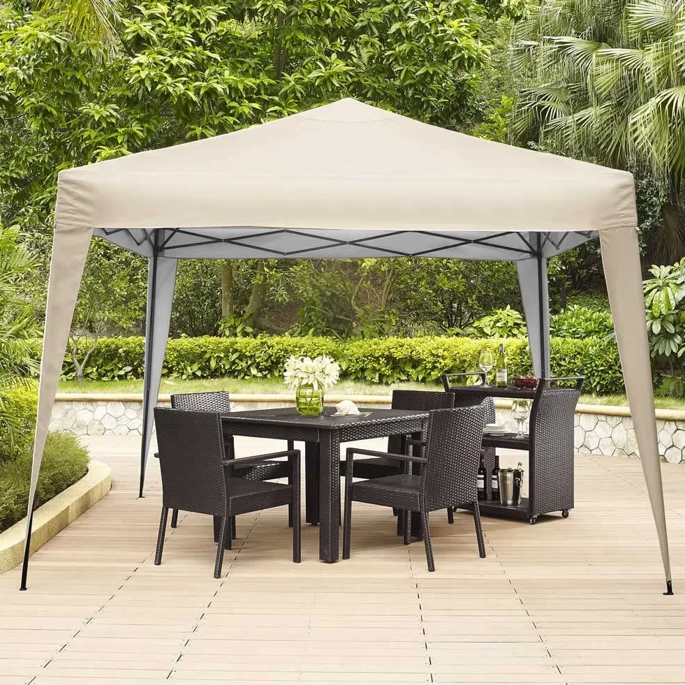 BAKAJI Gazebo 3x3m Pieghevole Impermeabile Poliestere Struttura Metallo Portatile Giardino Esterno Beige