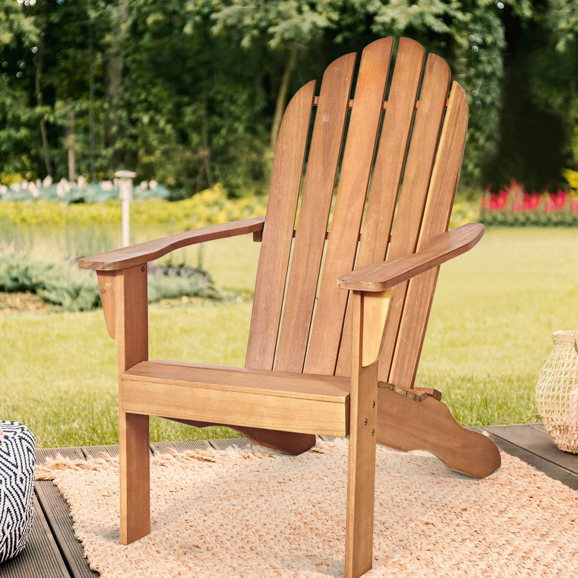 GIANTEX Sedia Adirondack da Giardino, Poltrona in Legno, Pausa da Esterno, Schienale a 6 Righe, Ideale per Estate, Portata di 160kg, 69x88x103cm, Grigio/Naturale/Bianco (naturale)