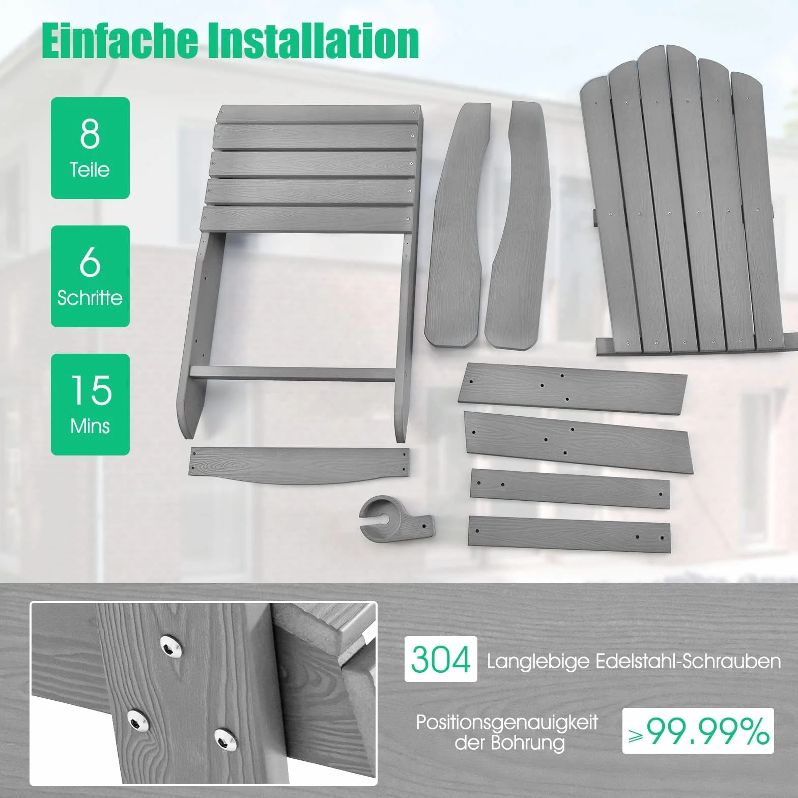 FANTASK Adirondack - Sedia da giardino resistente alle intemperie, in plastica, portata 170 kg, colore: Grigio chiaro