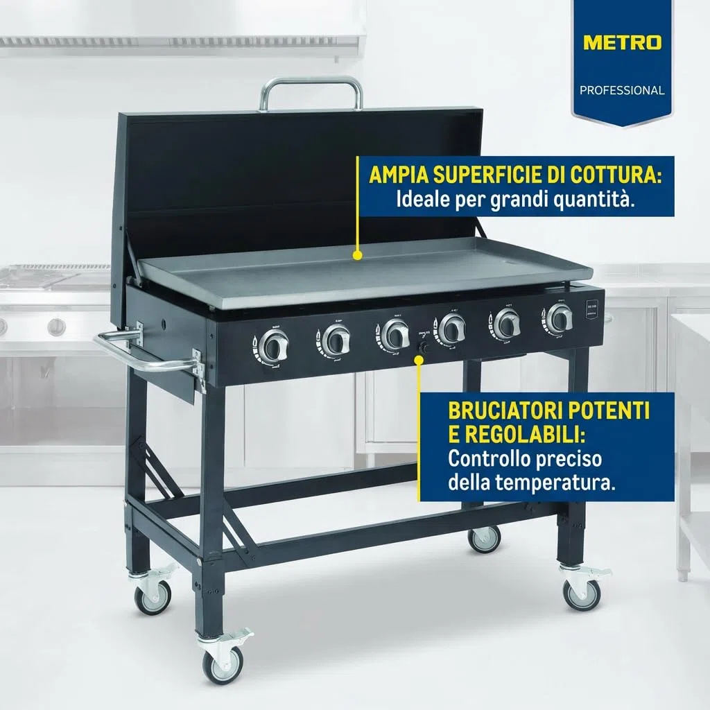 METRO PROFESSIONAL Barbecue a Gas Dayton 6 Bruciatori 108x53 cm Acciaio Nero 22.2 kW