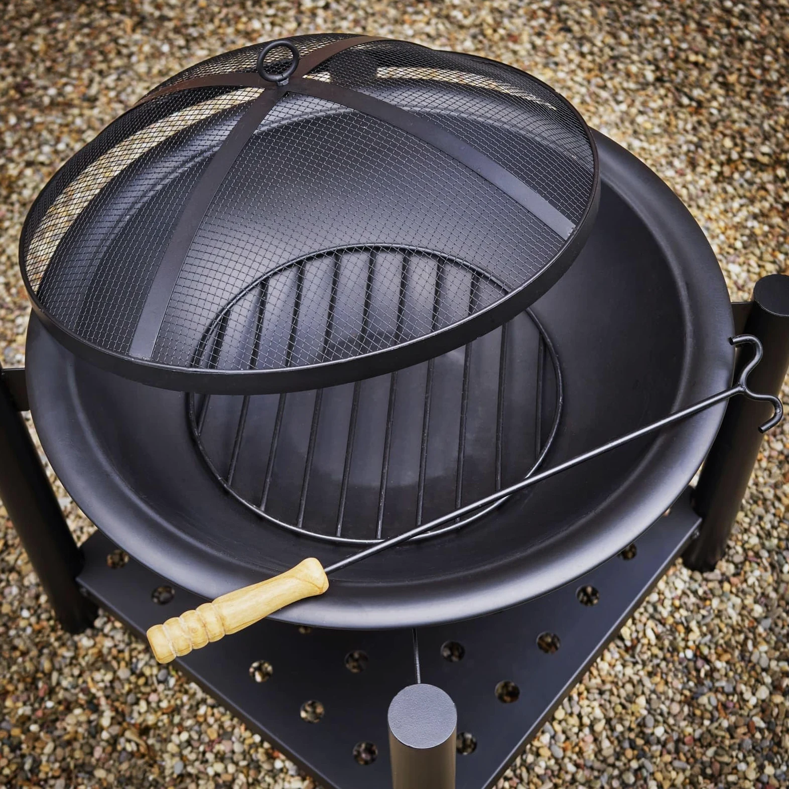 Deuba Braciere Rotondo Ø 55cm Attizzatoio Parascintille Ripiano Portaoggetti Camino Giardino Stufa