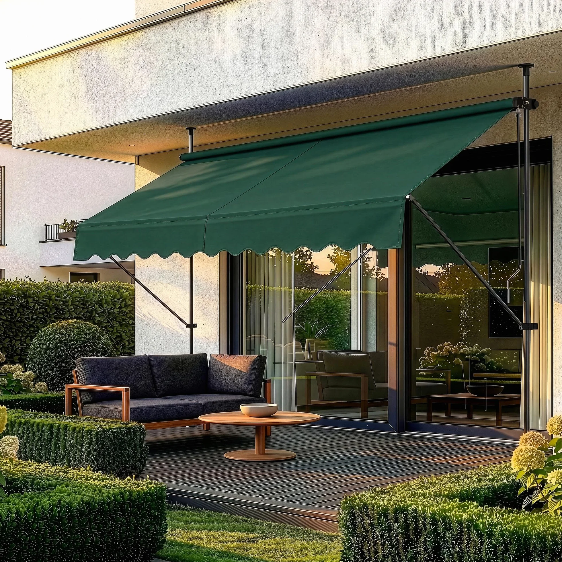 pro.tec Tenda da Sole a Muro 300x120 cm Verde Scuro con Pali Telescopici Manovella