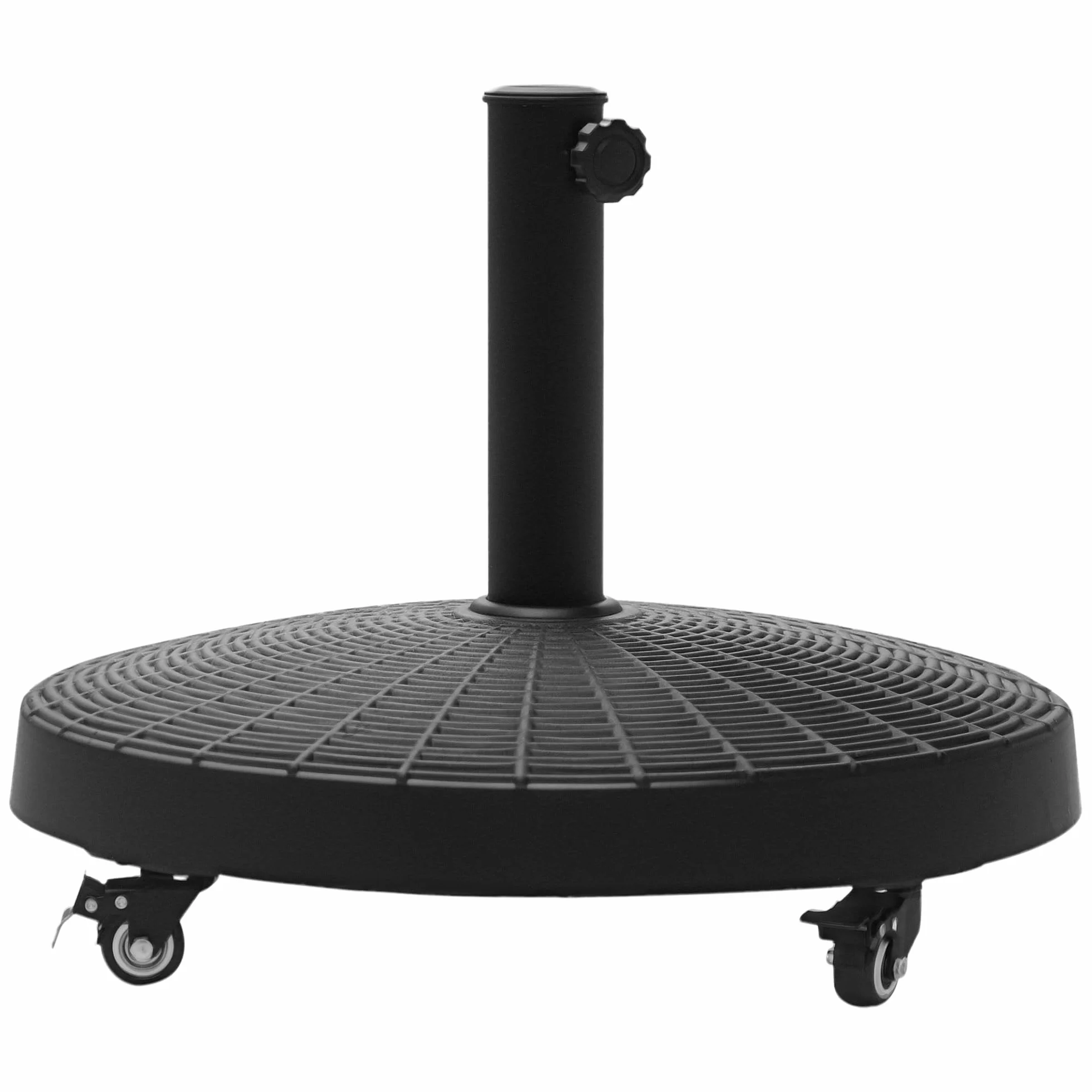 Outsunny Base per Ombrellone da Giardino Rotonda a 4 Ruote con Freni, Base Ombrellone in Metallo e Resina, per Pali di Ombrelloni da Ø38/48 mm, Ø52x41 cm, Nero