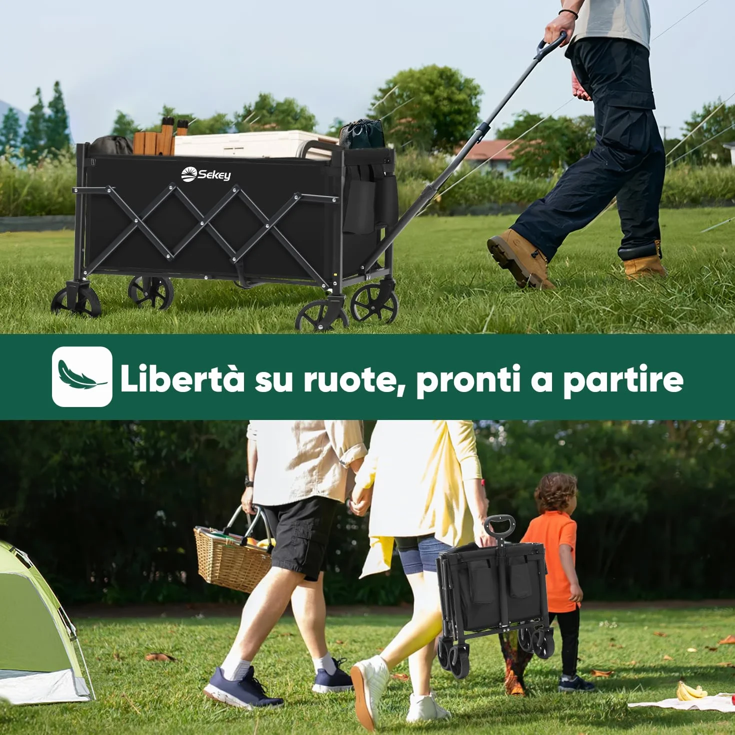 Sekey Carrello pieghevole 60L 80KG Manico Regolabile Nero