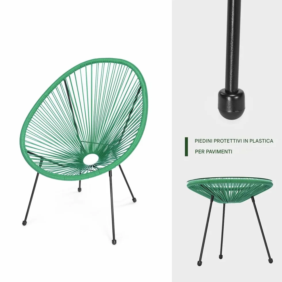 Shally Dogan Set Conversazione Giardino Polyrattan 2 Posti Tavolino Freddy Verde Menta