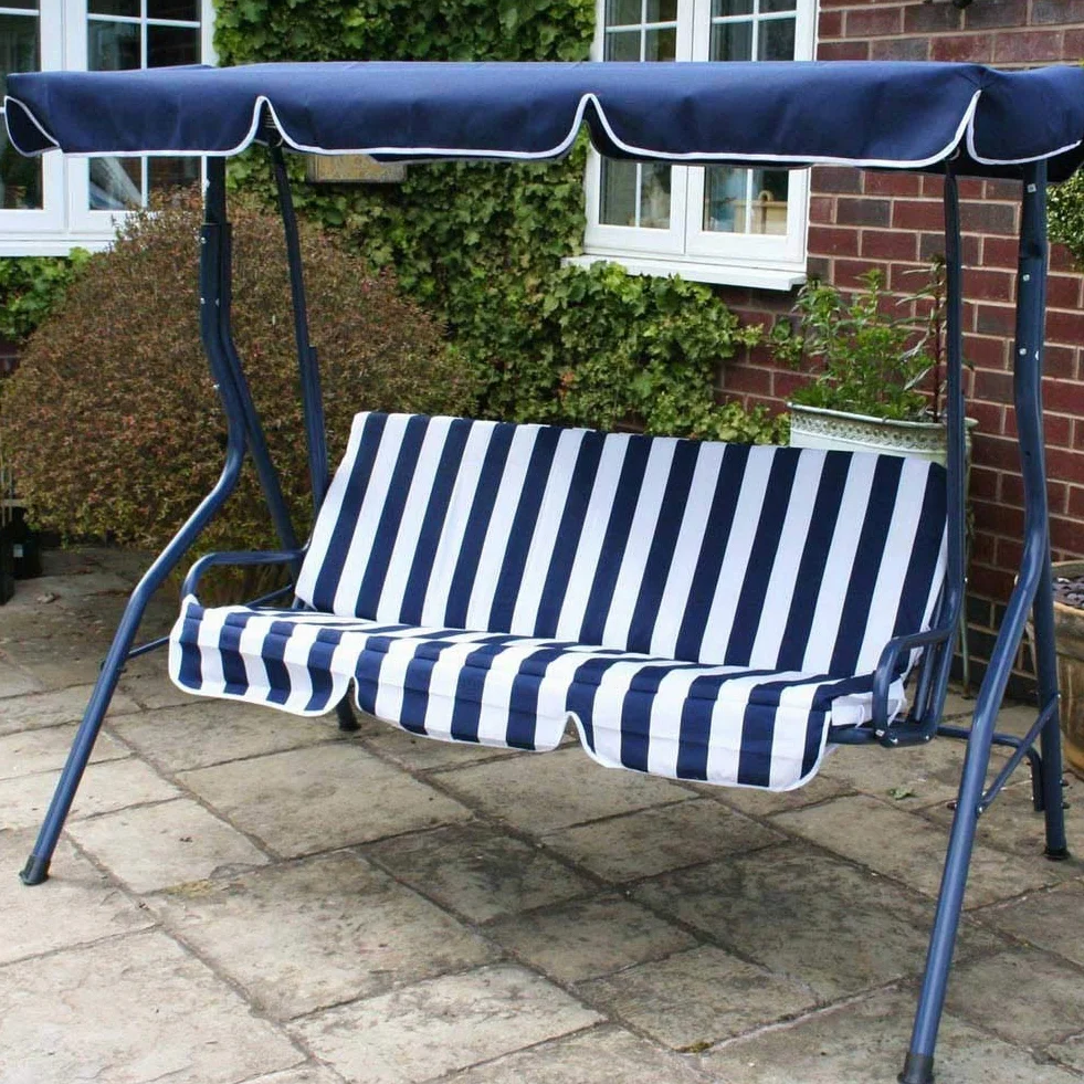 Bakaji Dondolo Da Giardino 3 Posti con Tetto Parasole Regolabile Struttura in Acciaio Seduta in Tessuto Oxford 170 x 110 x 153 cm Blu