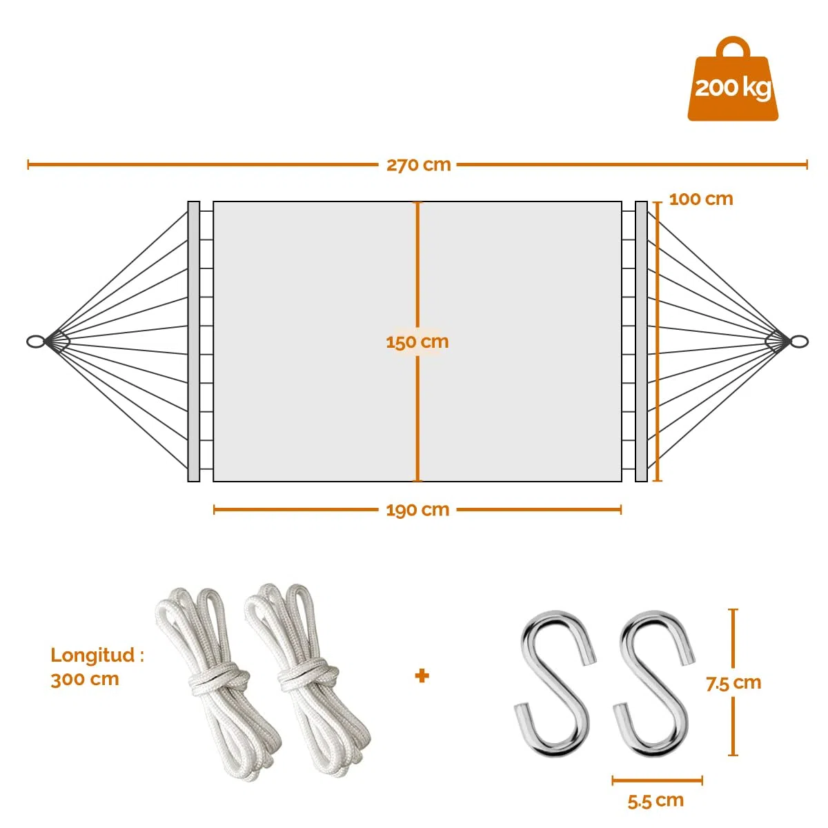 Linxor - Telo per amaca 2 persone 150 x 270 cm con sistema di fissaggio - Diversi colori disponibili
