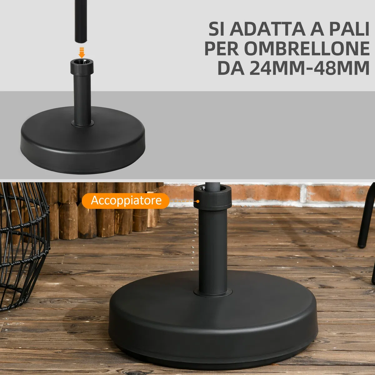 Outsunny Base per Ombrellone da Giardino in Plastica PP Max 18kg di Peso, Ø45x33 cm, Nero