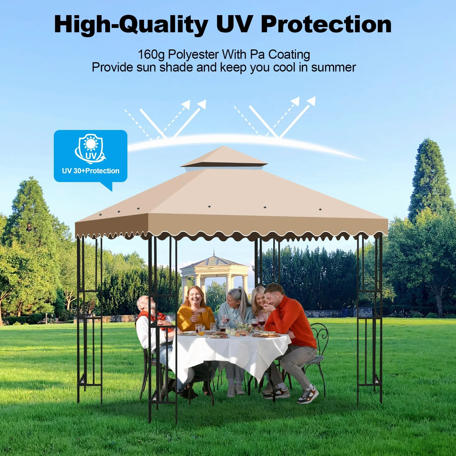 Tetto di Ricambio per Gazebo 3x3 Impermeabile, Telo Copertura 300D Poliestere Anti-UV Kaki