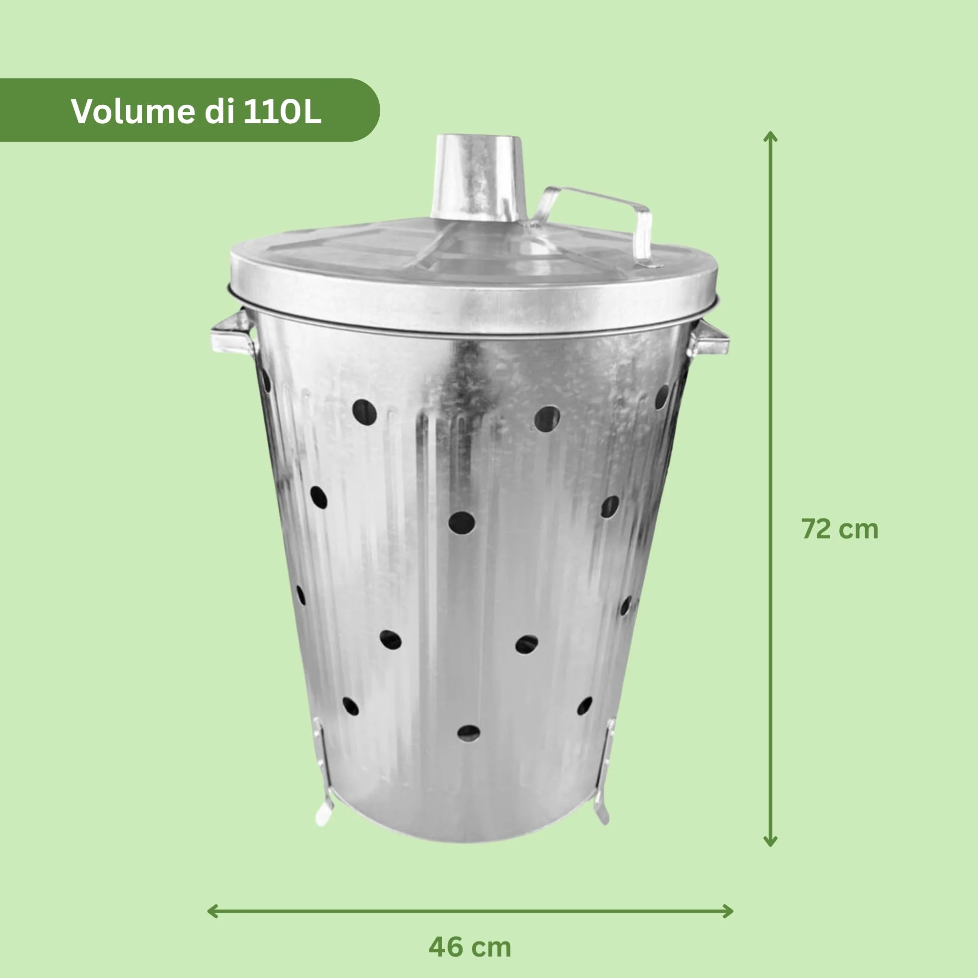 Rori Bidone fuoco XL rifiuti giardino coperchio rotondo 110 l