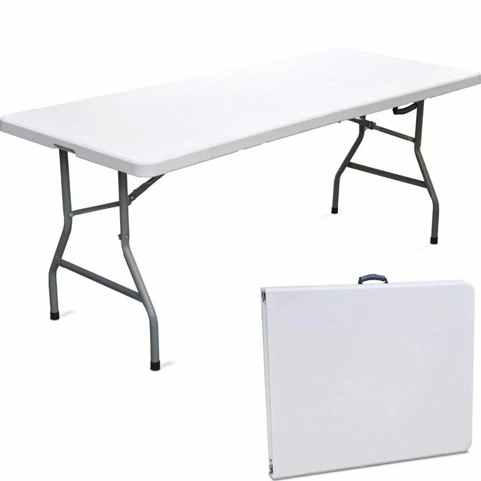 BAKAJI Tavolo Pieghevole in Resina HDPE 183x76x72cm Struttura in Metallo Rinforzato