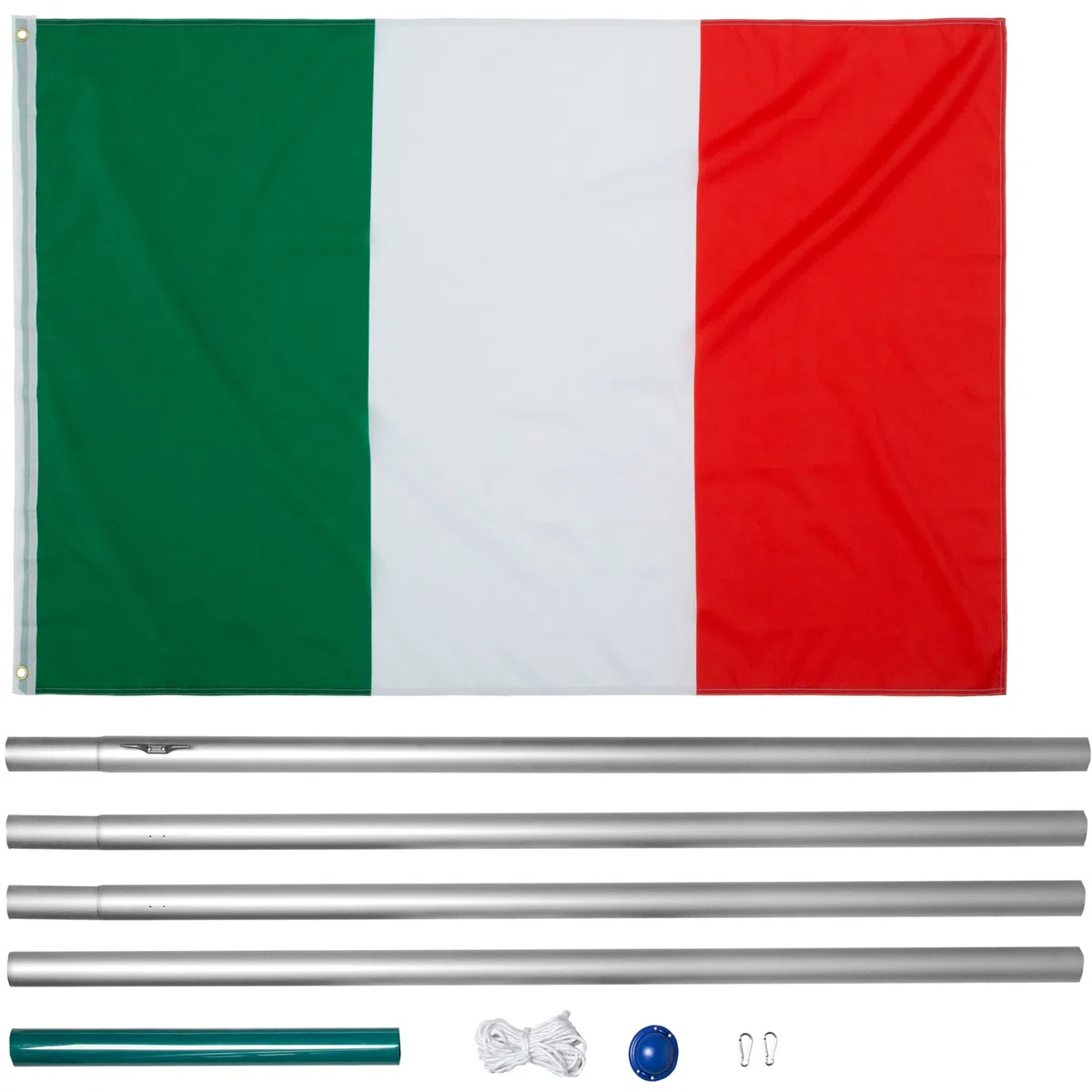 tectake Asta Alluminio 625 cm con Bandiera, Corda e Piantone, Set Regolabile in Altezza per Esterno