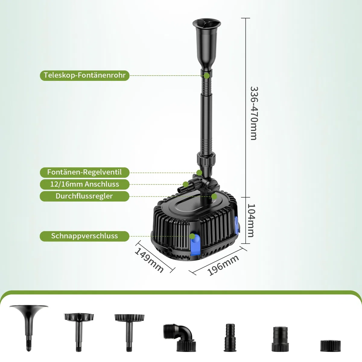 Forever Speed Pompa per Fontane Esterna 1000L/H 20W Multifunzione per Giardino e Laghetto