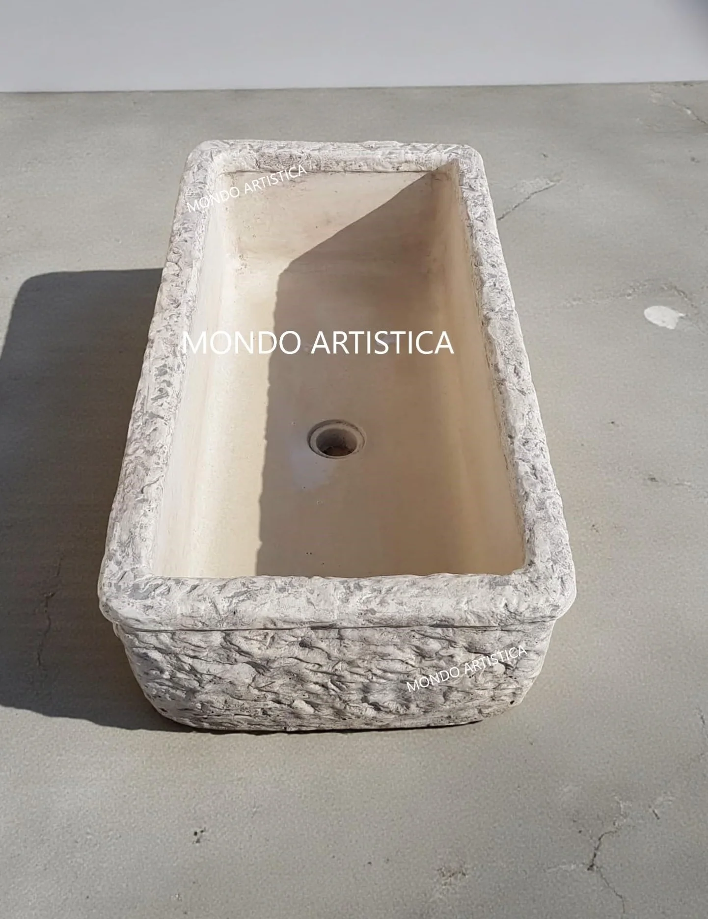 Lavandino, Lavabo, Pilozzo, Vasca Unica, Fontana Da Esterno, Per Giardino Altezza 22 cm, Larghezza 80x40 Cm, In Cemento Bianco E Polvere Di Marmo, Colore Sfumato Grigio