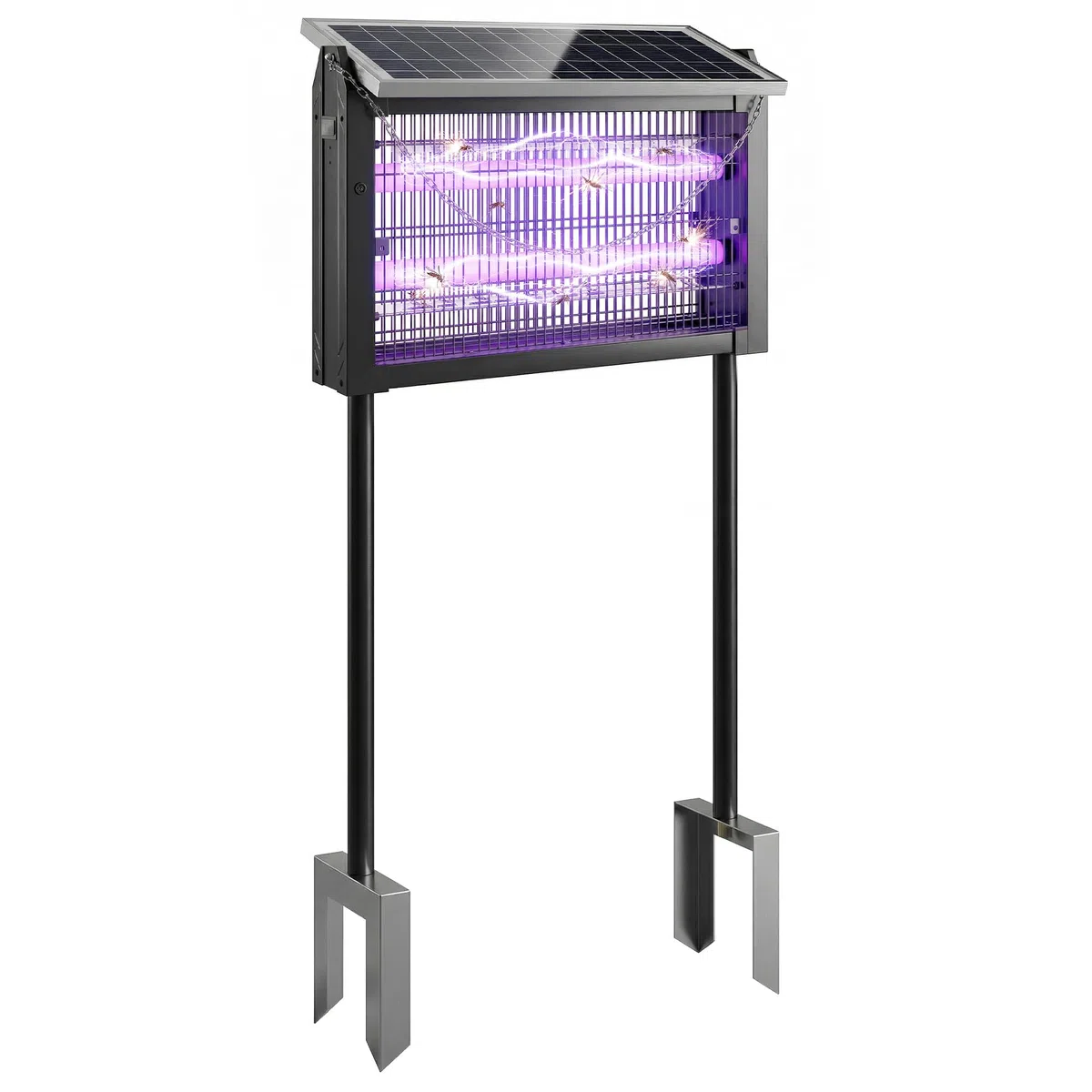 Outsunny Lampada Antizanzare da Esterno, Zanzariera a Energia Solare, Ricarica USB Interna, Luce Anti Insetti Elettroinsetticida con Rete di Protezione, 45x18x90 cm, Nero