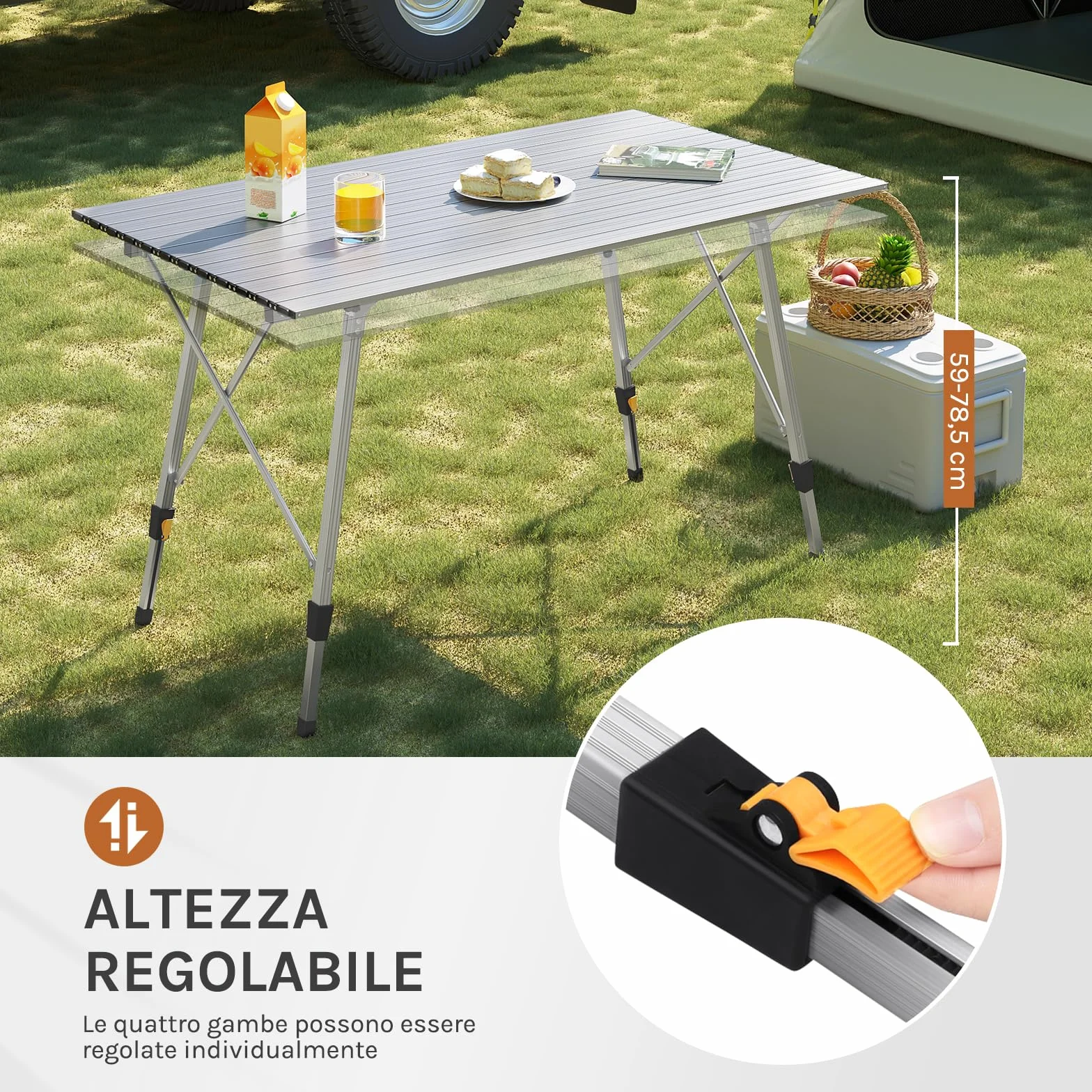 WOLTU Tavolo da Campeggio Pieghevole in Alluminio Altezza Regolabile 120x68,5x59/78,5 cm