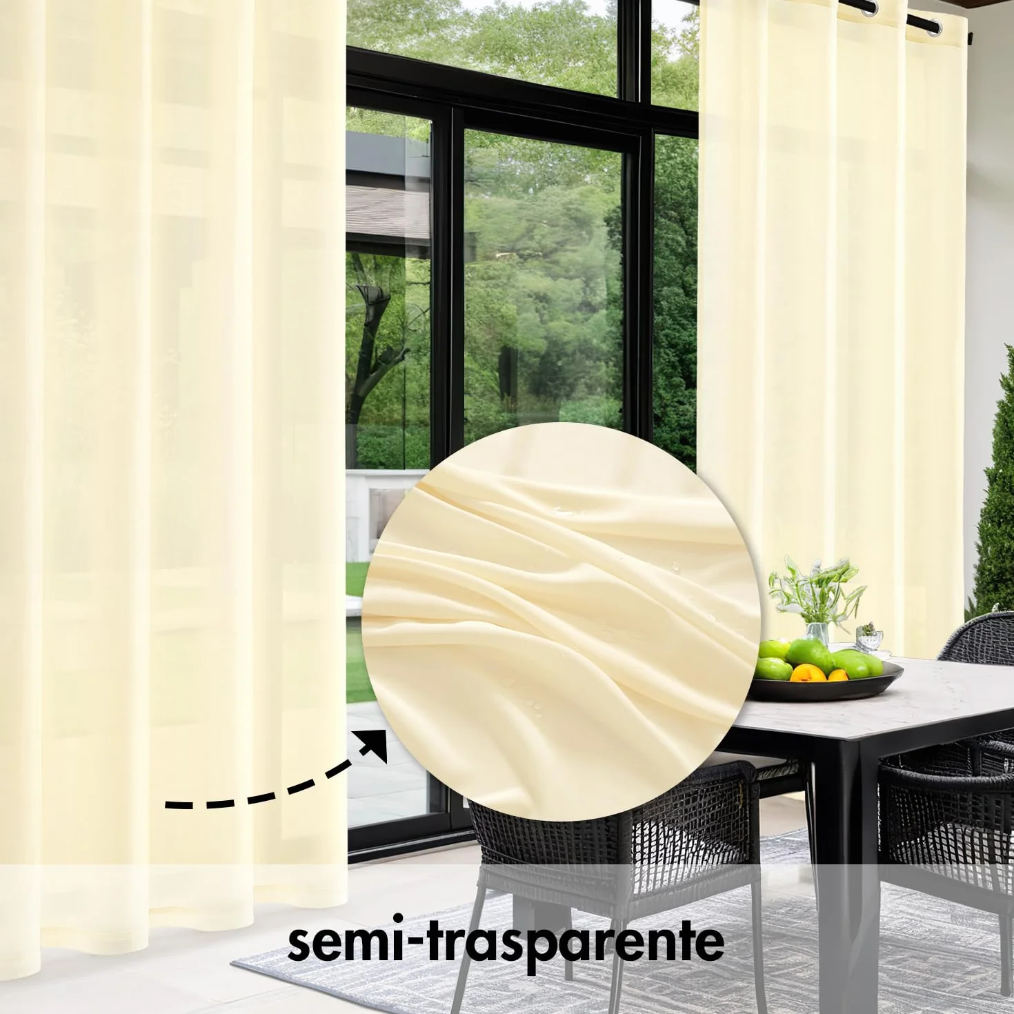MIULEE Tende per Esterni Impermeabile con Occhielli 2 Pannelli, Tende da Esterno in Voile Semi-Trasparenti per Giardino, Balcone e Gazebo, Beige 140×240cm