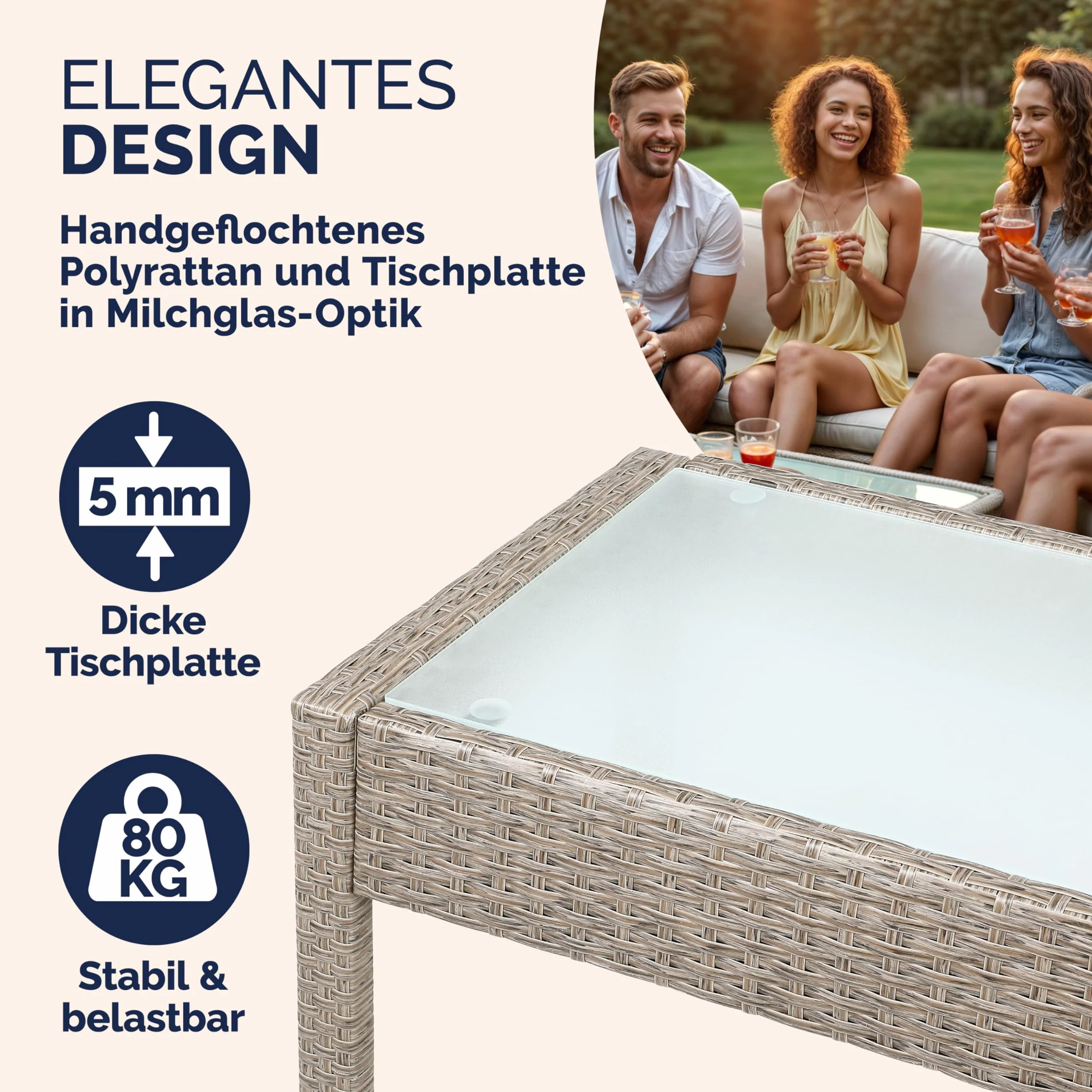 Casaria Lounge Tavolo da Giardino Polyrattan Set 4 Persone con Cuscini
