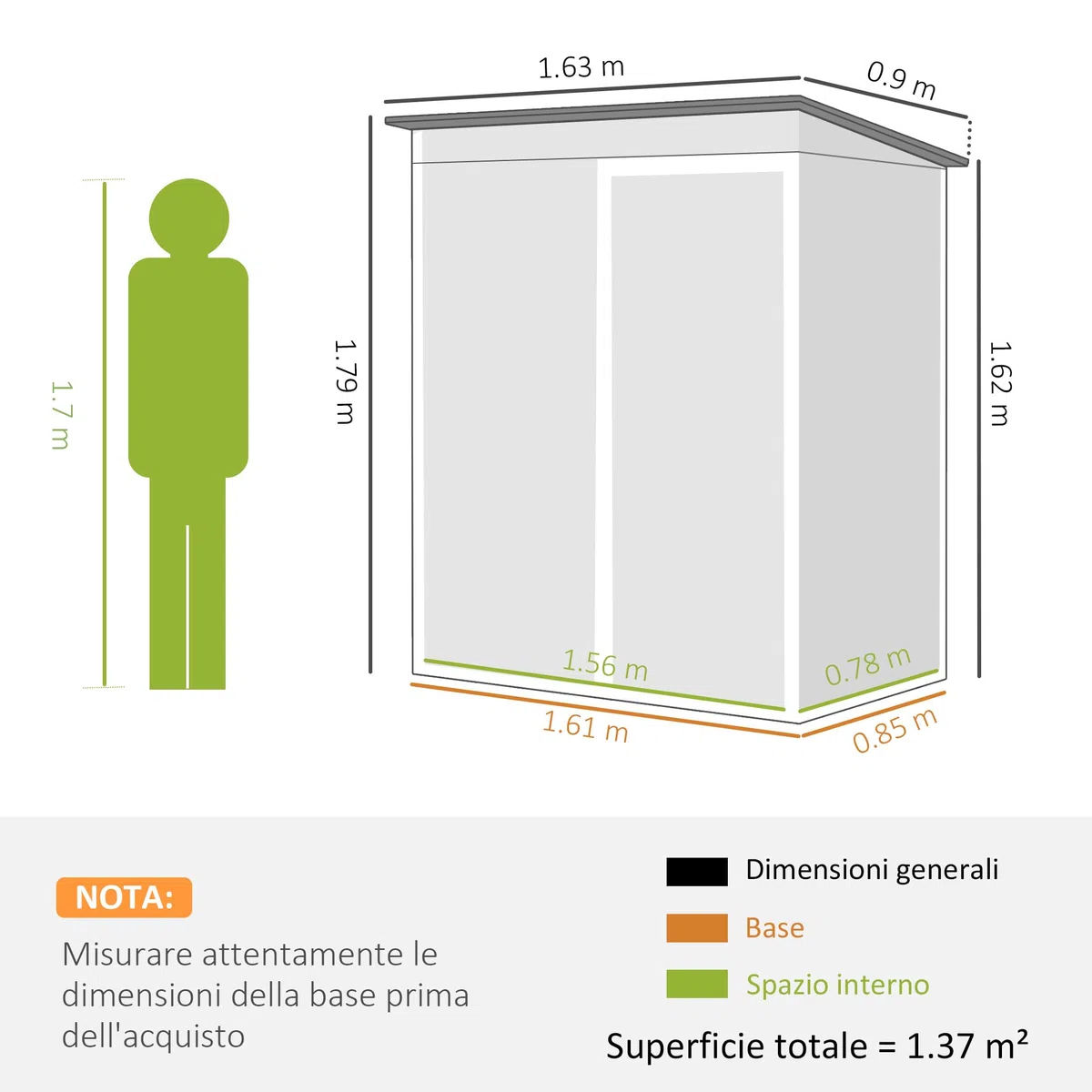 Outsunny Casetta da Giardino 1.37m² in Acciaio Zincato con Prese d'Aria, Capanno da Giardino con Porta Bloccabile, Tetto Inclinato, Guanti, Capanno Attrezzi da Esterno, 163x90x179 cm, Grigio Scuro