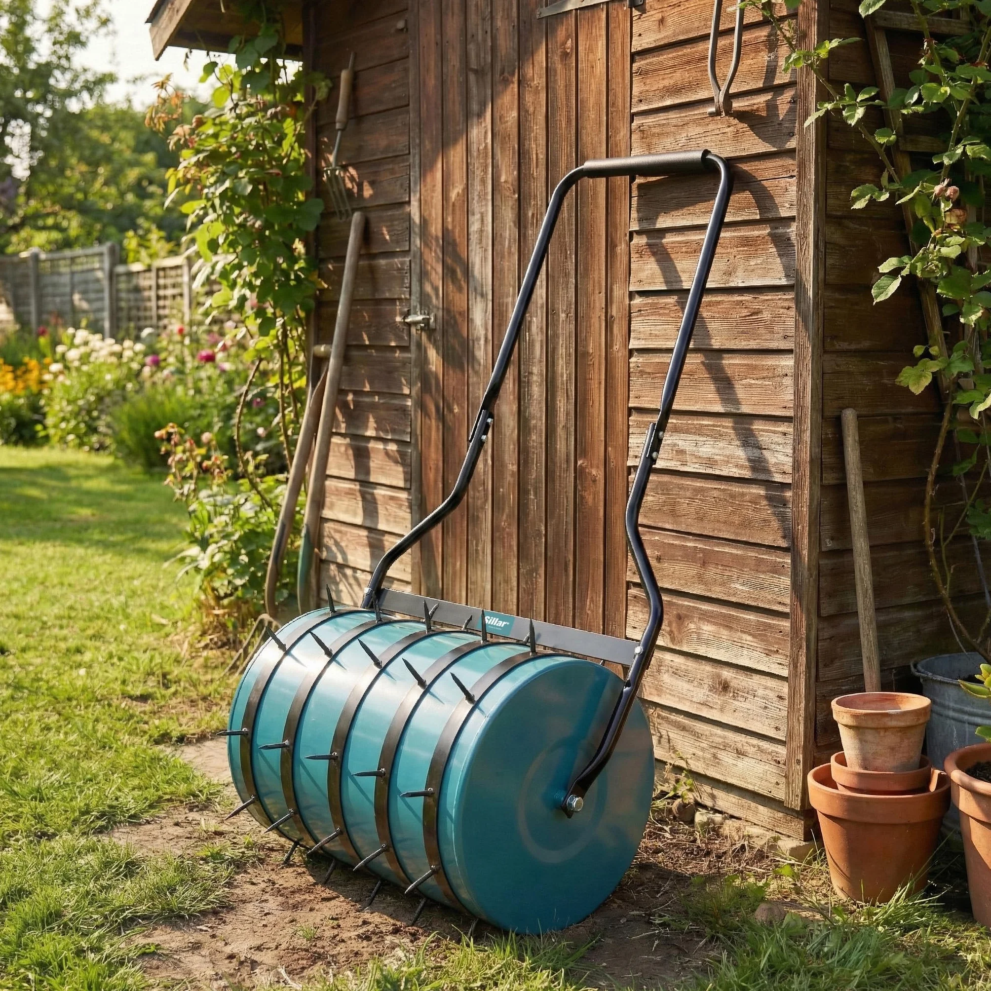 Sillar Anelli Aeratori per Rullo da Prato, 32 cm, Set di 5 Anelli con 30 Punte in Acciaio, Accessorio per Rullo da Giardino, Utensile Manuale per Arieggiare e Rigenerare Il Prato