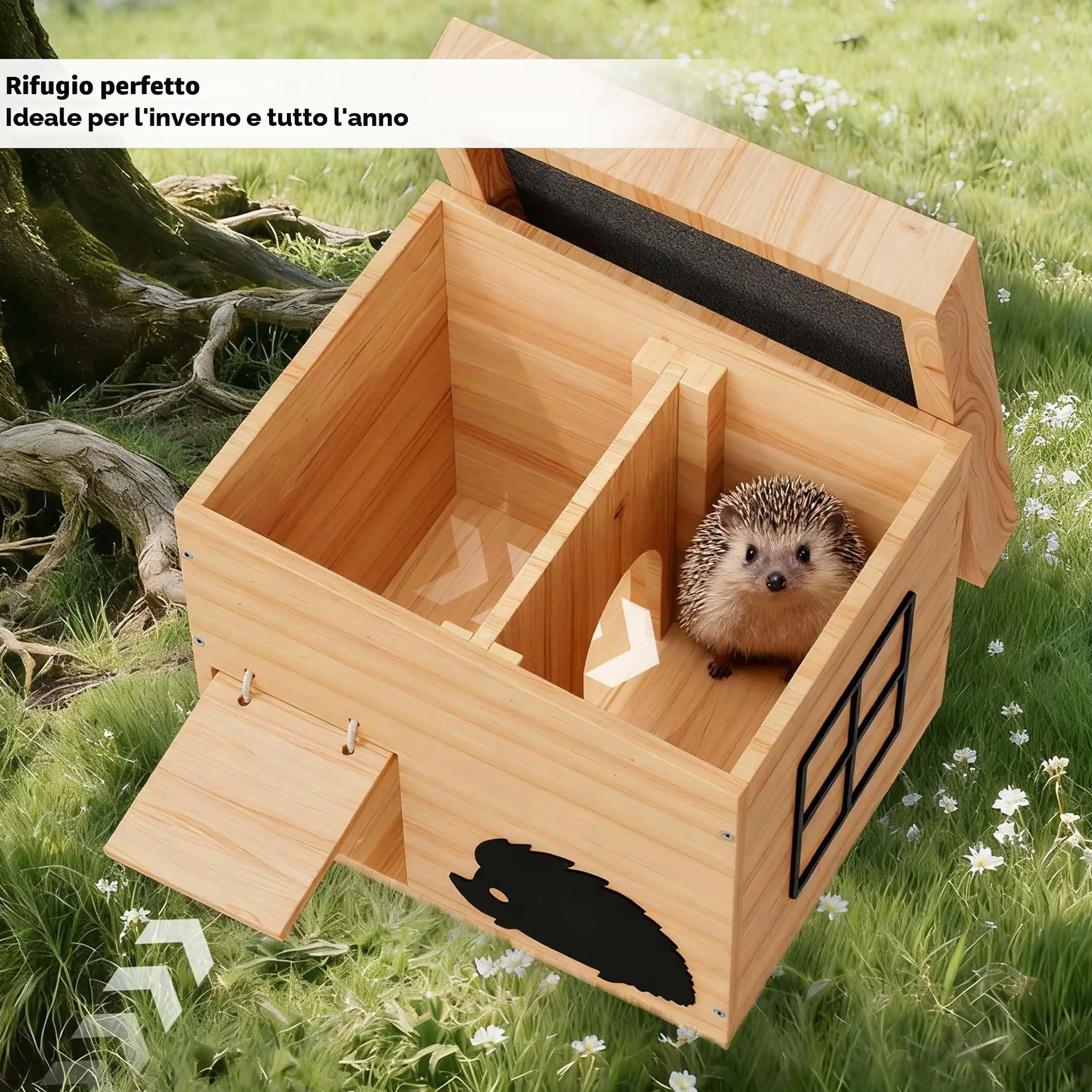 Mihoho Casa per Riccio Invernale in Legno, Hotel per Ricci con Fondo, a Prova di Gatto, Resistente alle intemperie, per Ricci, dormitorio, Giardino, Kit di Costruzione (faggio)