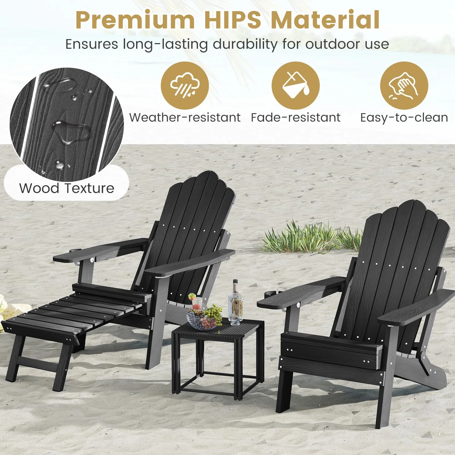 RELAX4LIFE Sedia Adirondack Esterno Pieghevole Schienale Regolabile Poggiapiedi Retrattile Portabicchiere