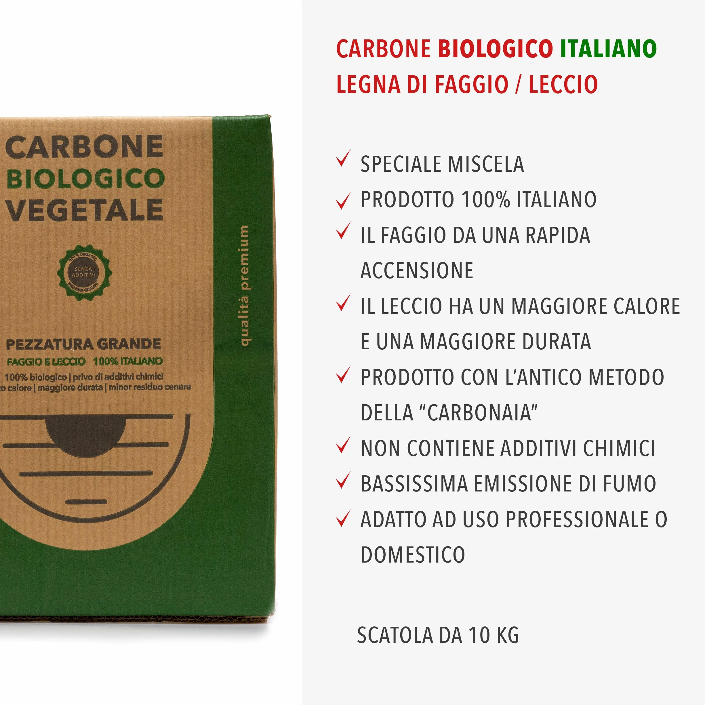 Classe Italy Scatola 10Kg Biologico Vegetale di Legna di Faggio e Leccio Italiano 10 kg | Carbonella/Carbone, Grill, Grigliata InstaGrill o Barbecue da Tavolo Senza Fumo, Nero