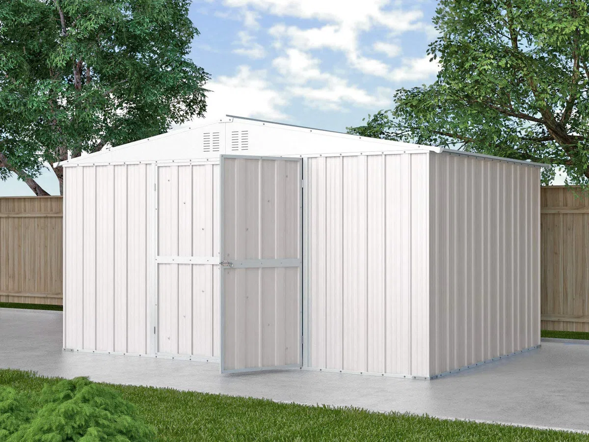 Box in Acciaio Zincato Casetta da Giardino in Lamiera 4.03 x 2.69 m x h2.17 m - 149 KG – 10.84 metri quadri (Bianco)