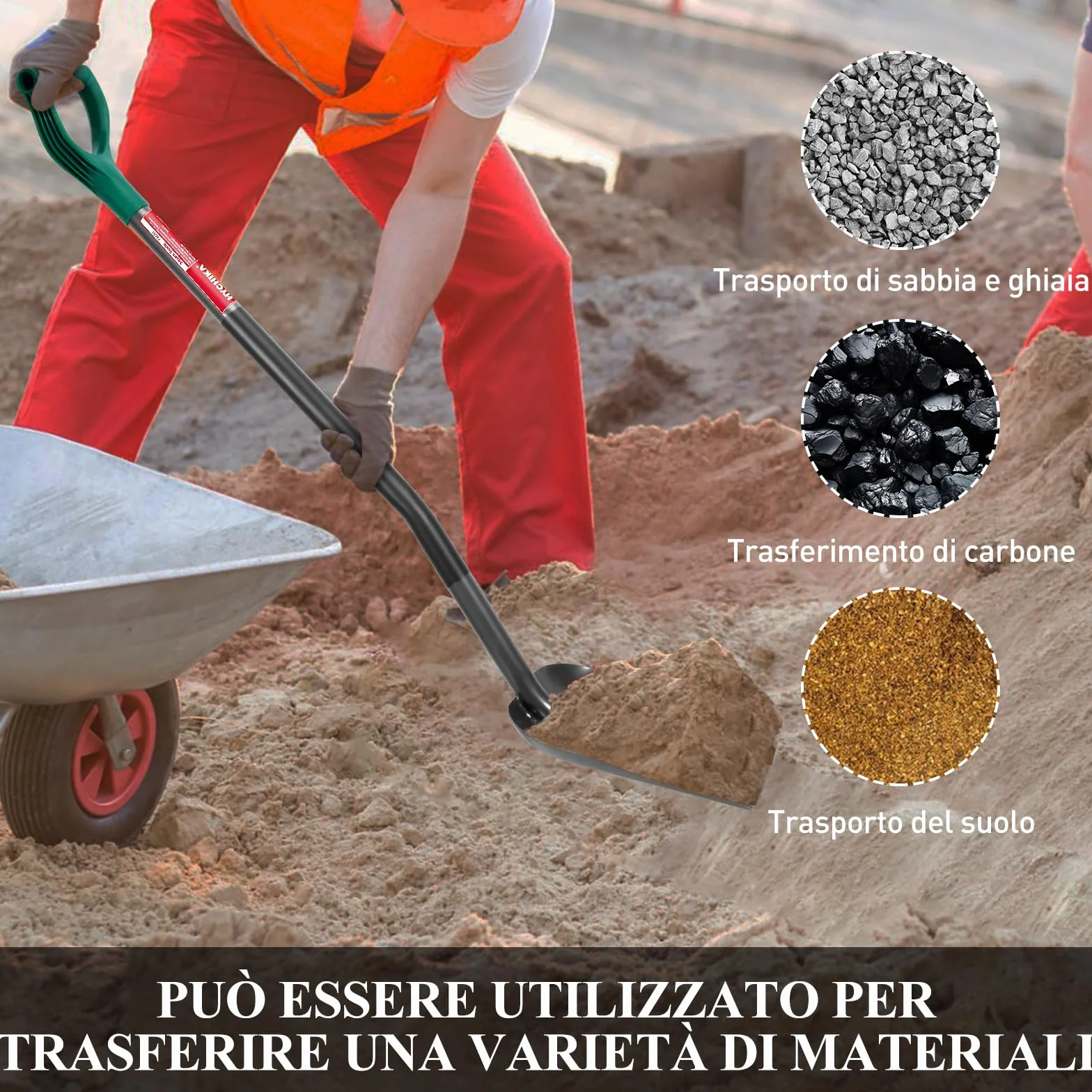 HYCHIKA Pala da Giardino Piazza, Vanga da Giardinaggi, Pala da Scavo, Acciaio Temprato di Alta Qualità, Manico Ergonomico Impugnatura a D, per Piante, Agricola, Diserbo, Spalatura Neve