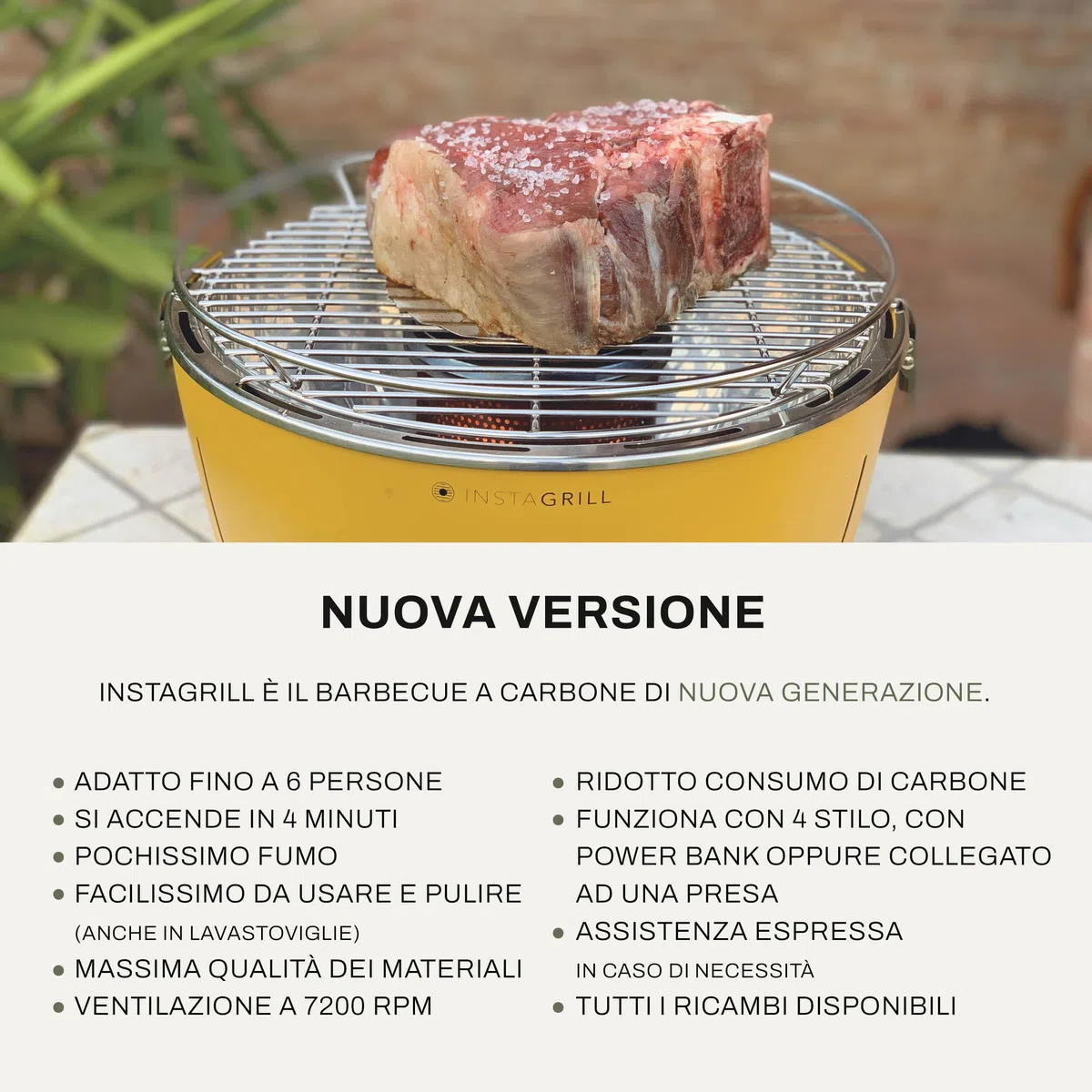 InstaGrill Barbecue a Carbonella senza fumo da Tavolo Portatile con Batteria Ricaricabile e Carbone PAK Blu Oceano