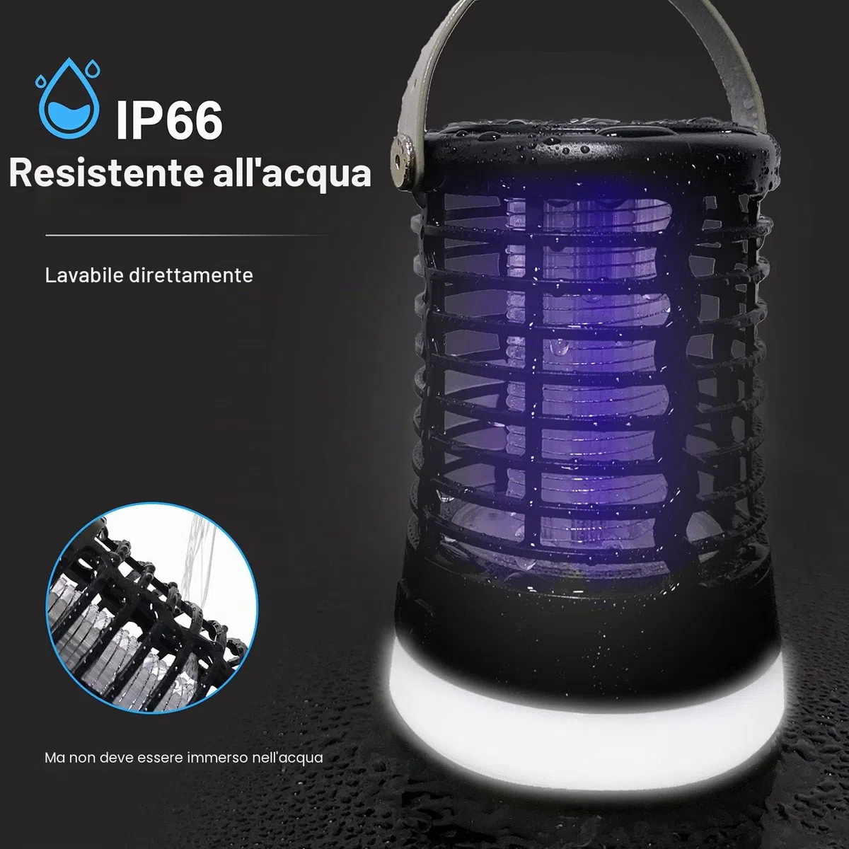 Lampada Antizanzare Elettrica per il Campeggio, 3 in 1 USB Zanzariera Elettrica IP66 Impermeabile Trappola per Zanzare Ricaricabile, 3 Modalità di Uccisione Degli Insetti Mosca Interni