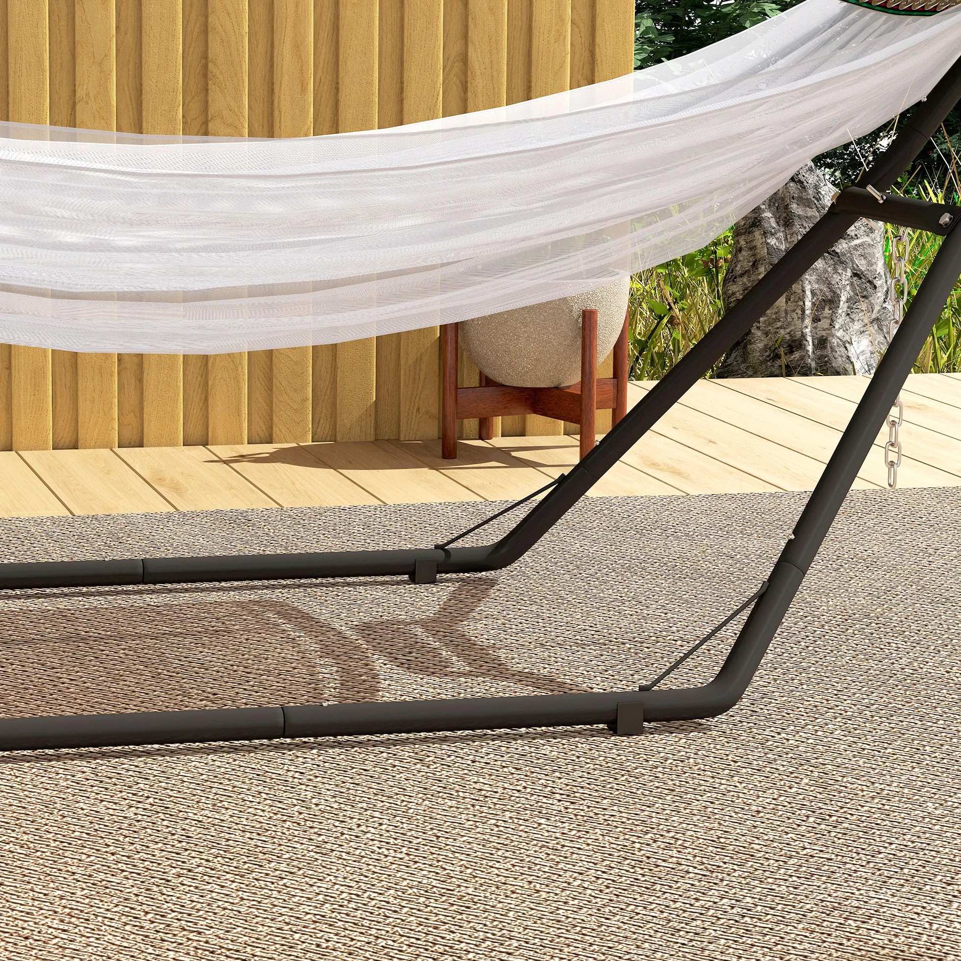 Outsunny Supporto per Amaca per 2-3 Persone, Regolabile con Piedini Antiscivolo, Sostegno per Amaca in Acciaio con Catene e Ganci a S, per Amache da 2.75-4 m, 278 cm, capacità 150 kg, Nero