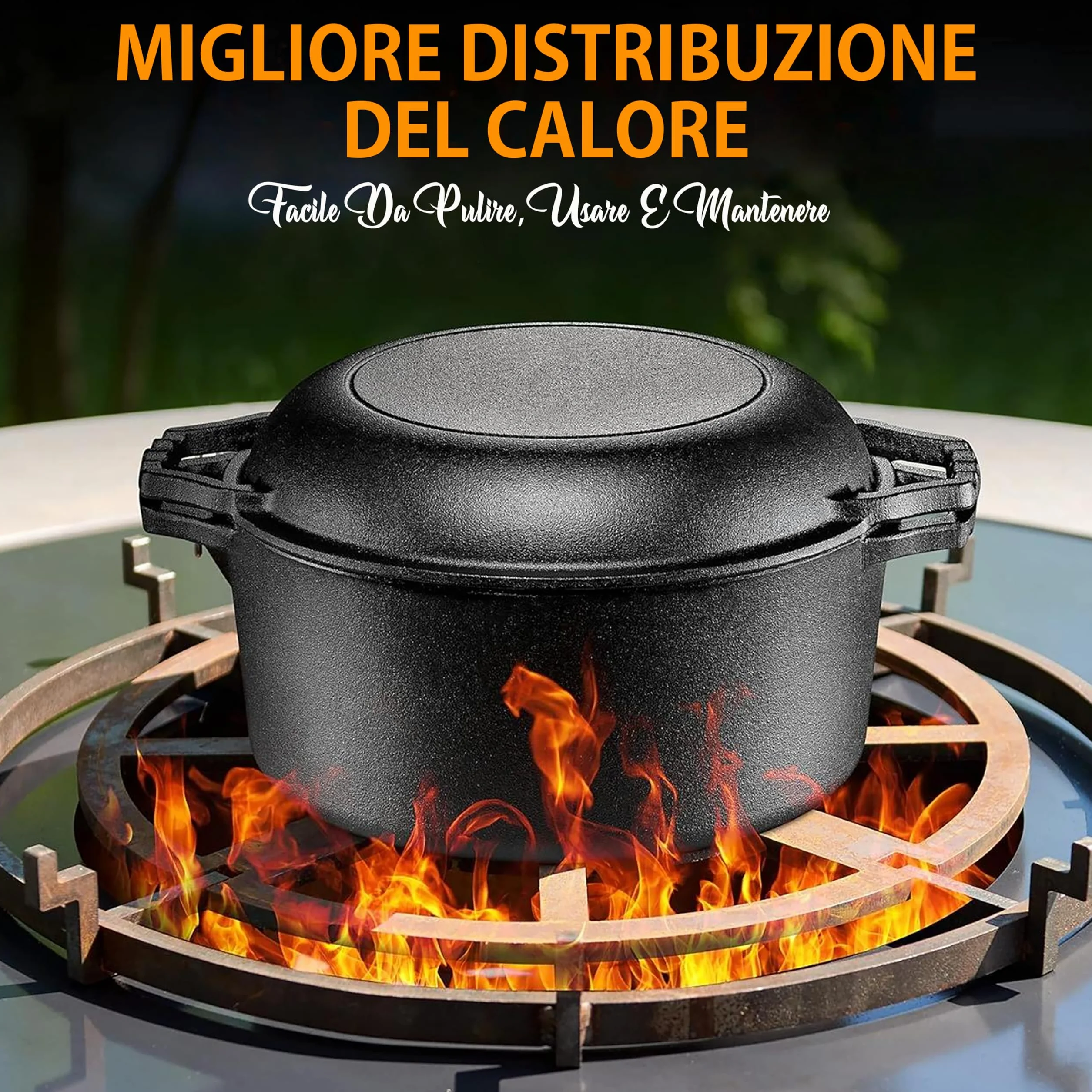 NutriChef Forno Olandese in Ghisa, Antiaderente Pre-Stagionato Doppio, Pentola e Coperchio con Manico, Adatto per Forno, Stufa, Griglia e Campeggio